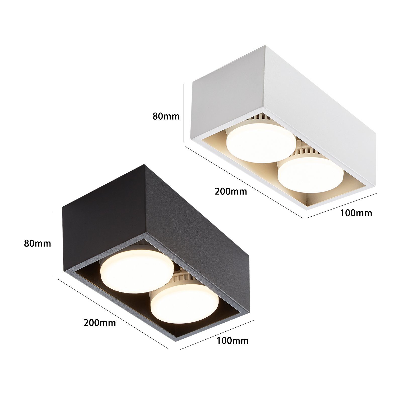 Küche Aufbaustrahler Deckenspots Aufputz Deckenstrahler - Aufbauleuchte LED LED 3000k, Warmweiß 2 GX53, Flammig LED für ZMH Wohnzimmer, Weiß mit fest Weiß integriert,