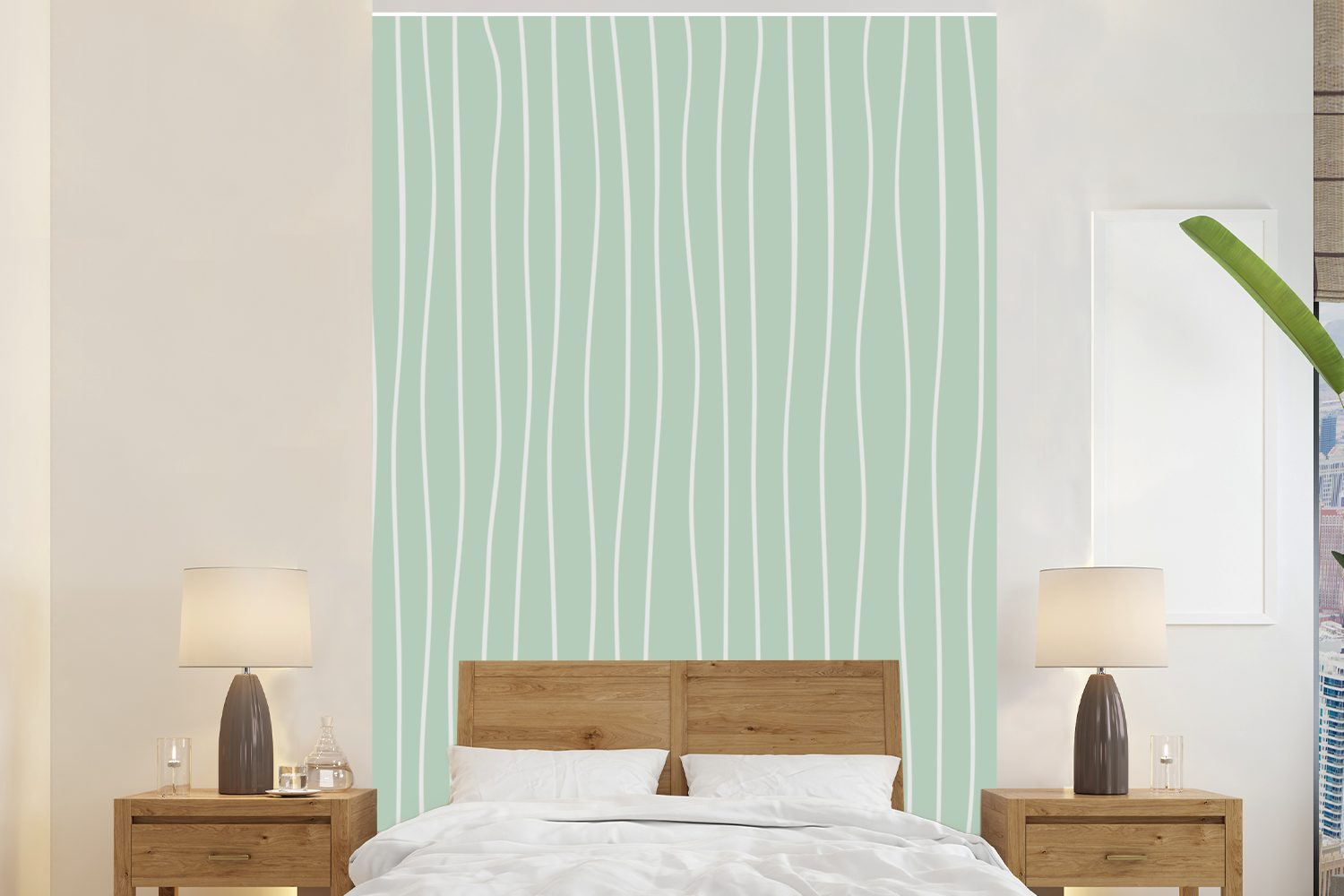 Einfach, für Montagefertig - Wandtapete (3 Grün bedruckt, St), - MuchoWow Wohnzimmer, Fototapete Tapete Muster Matt, Vinyl