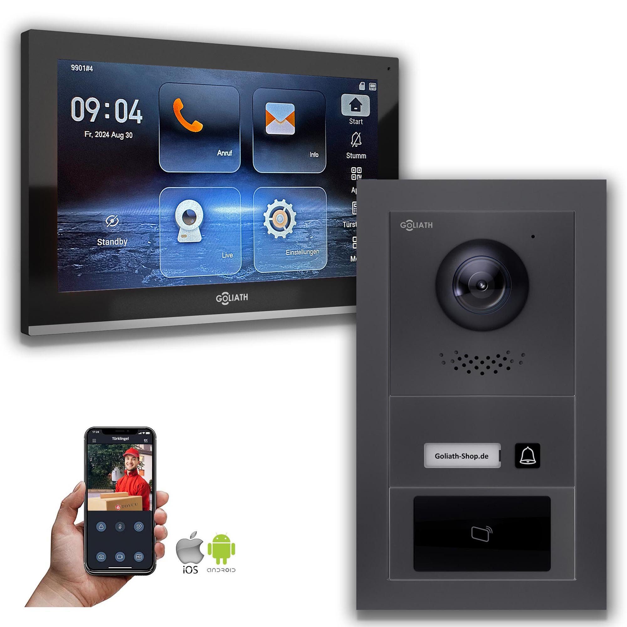 Goliath Intercom Video-Türsprechanlage Goliath IP Video Türsprechanlage mit Kamera 10-Zoll RFID Anthrazit (Privat oder Gewerblich)