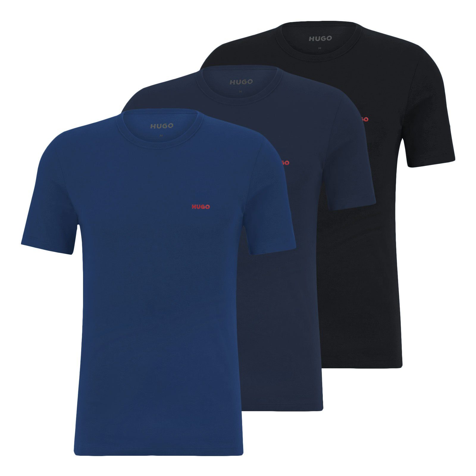HUGO Unterziehshirt Crew-Neck T-Shirt (3-St) black mit Rot 405 / blue / blue dark charakteristischem in Logo-Print