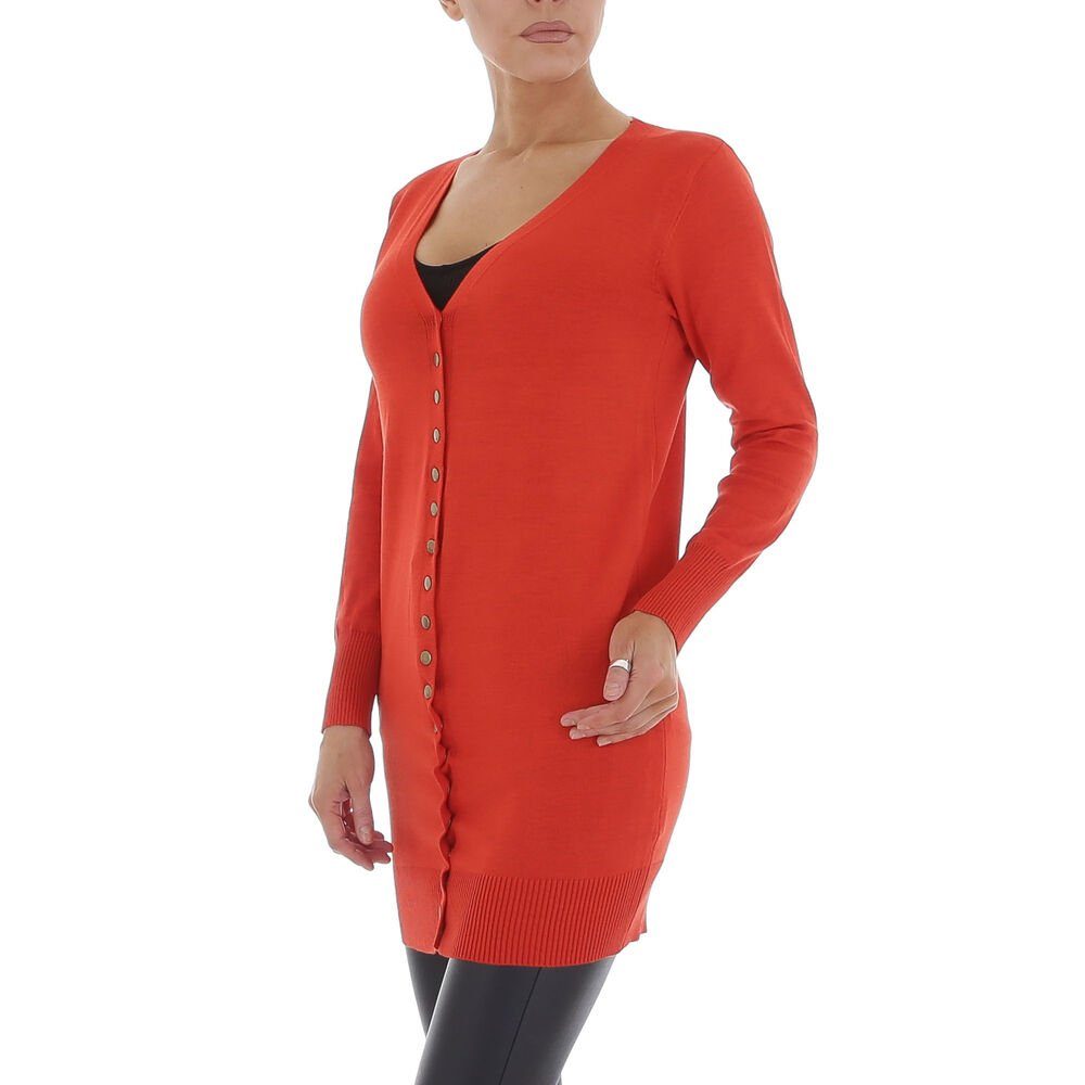Freizeit Stretch Ital-Design in Damen Strickjacke Orange Longpullover