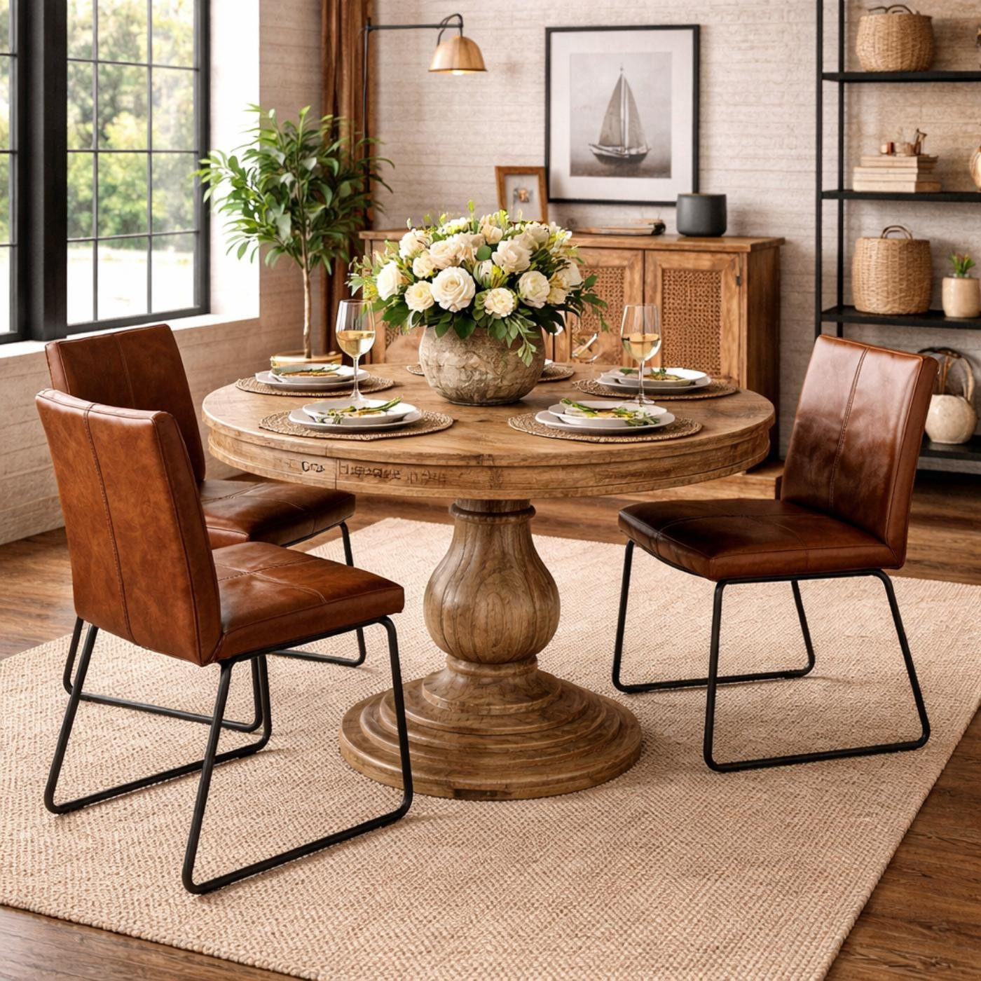baario Esstisch Esstisch HARRISON braun Ø100, rund massiv Mangoholz Landhaus Antik Design