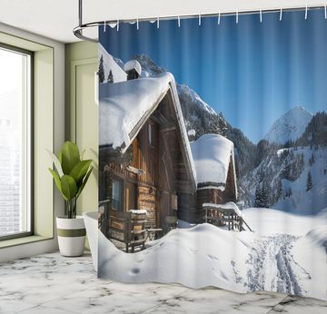 Abakuhaus Duschvorhang Moderner Digitaldruck mit 12 Haken auf Stoff Wasser Resistent Breite 175 cm, Höhe 180 cm, Winter Häuser Österreich Berge