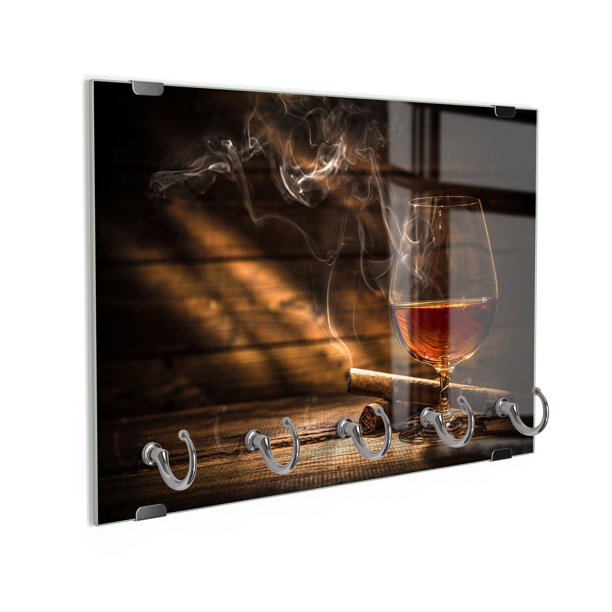 DEQORI Schlüsselbrett 'Whiskeyglas und Zigarre', (1 St), Schlüsselhalter Schlüssel Haken Schlüsselboard modern Schlüsselleiste