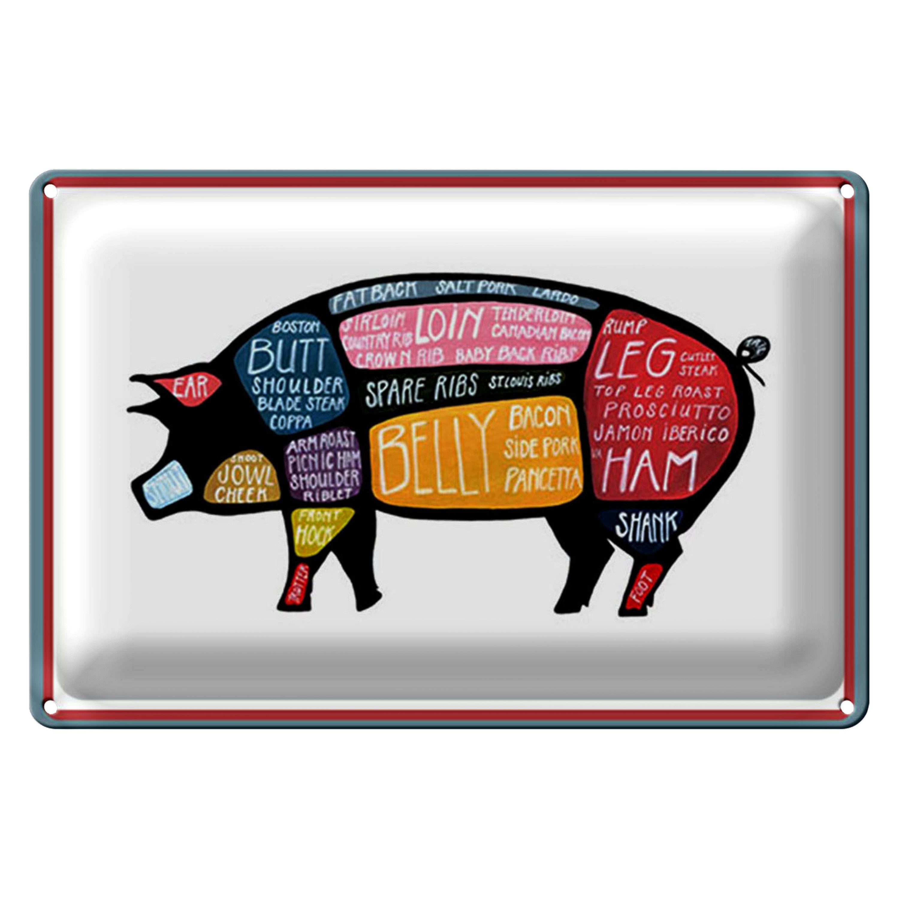 Roomando Metallschild Metzger 40x30cm Shwein cuts Pork Fleisch