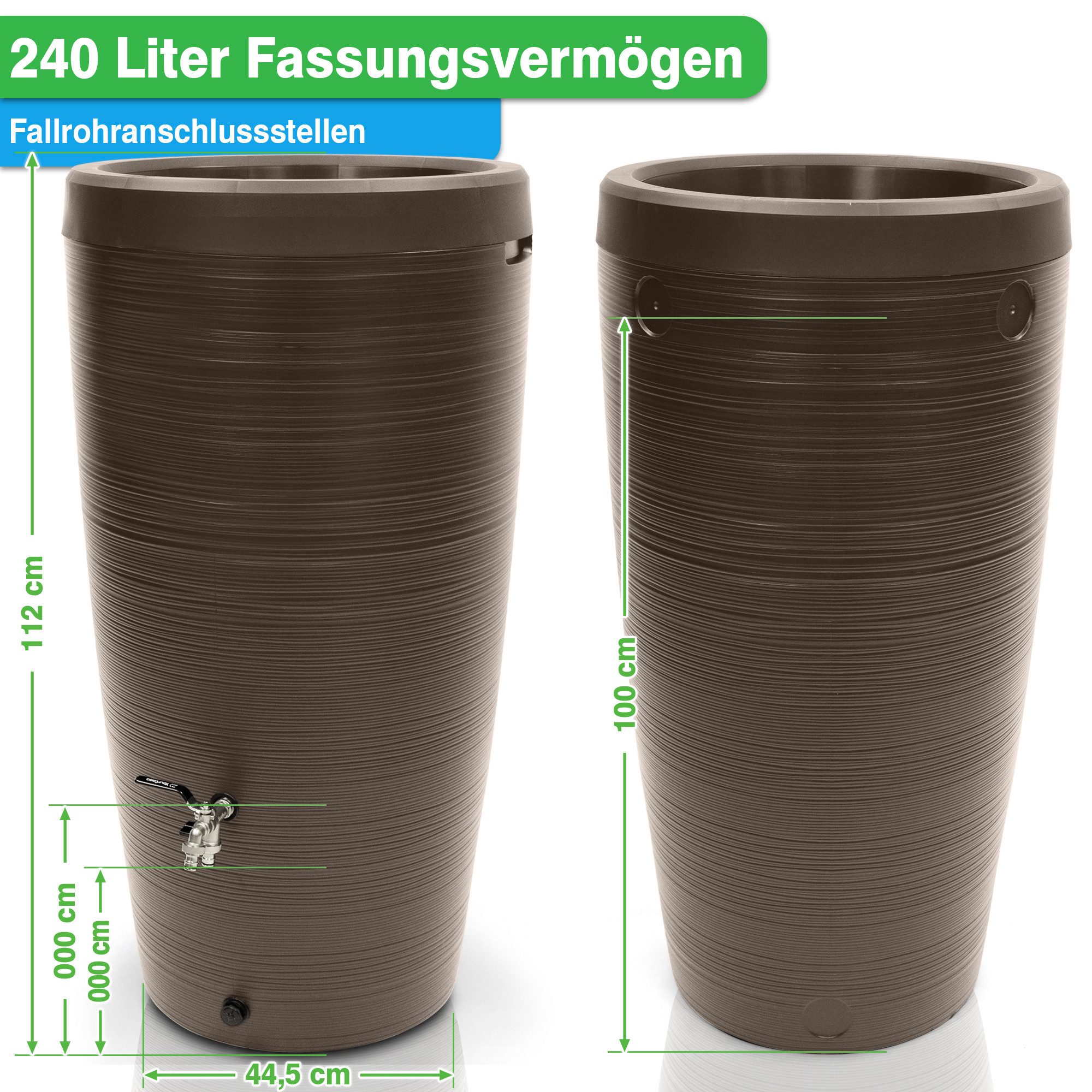 YourCasa Regentonne 240 Liter [Aquasplash] Messing Wasserhahn & Deckel Regenfass – Bild 4 von 5