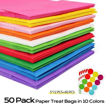 CHEPULA Geschenkpapier Bunte Geschenktüten-Set mit Aufklebern aus Papier, (50 Papiertüten + 60 AufkleberSt), Hochwertiges Papier für lebendige Farben und klare Details.