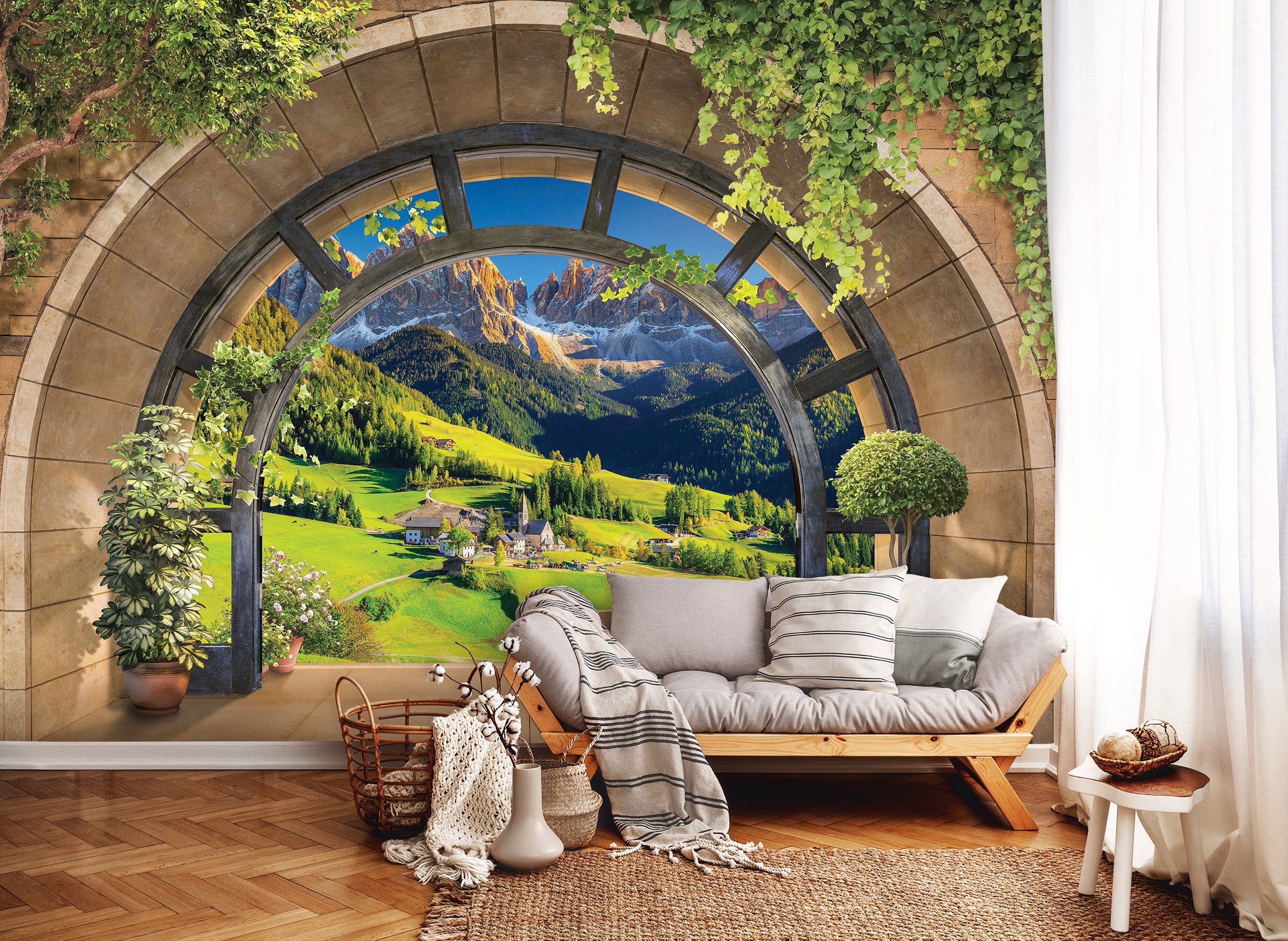 Wallarena Fototapete 3D EFFEKT Fenster Berge Vlies Tapete Wohnzimmer Schlaf günstig online kaufen