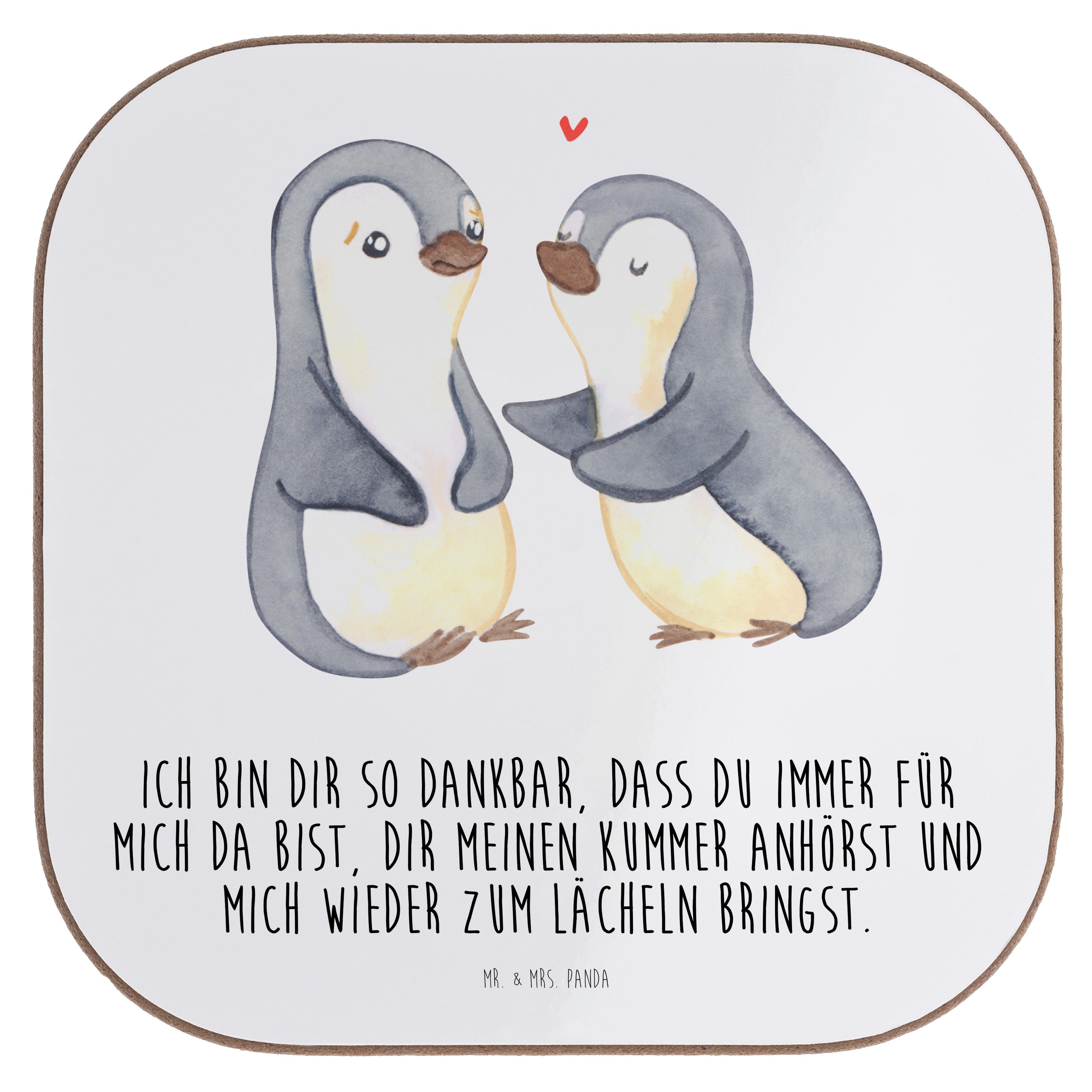 Mr. & Mrs. Panda Getränkeuntersetzer Pinguine trösten - Weiß - Geschenk, Bierdeckel, Ehefrau, für Männer, 1-tlg.