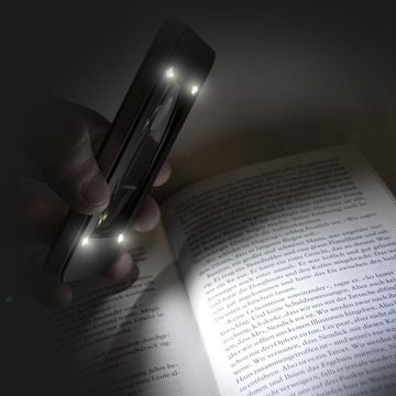 eyepower Taschenlupe Lupe Lesehilfe Leselupe Handy-Optik Schwarz Grau, 4 LED Lampen mit stabiler Hülle