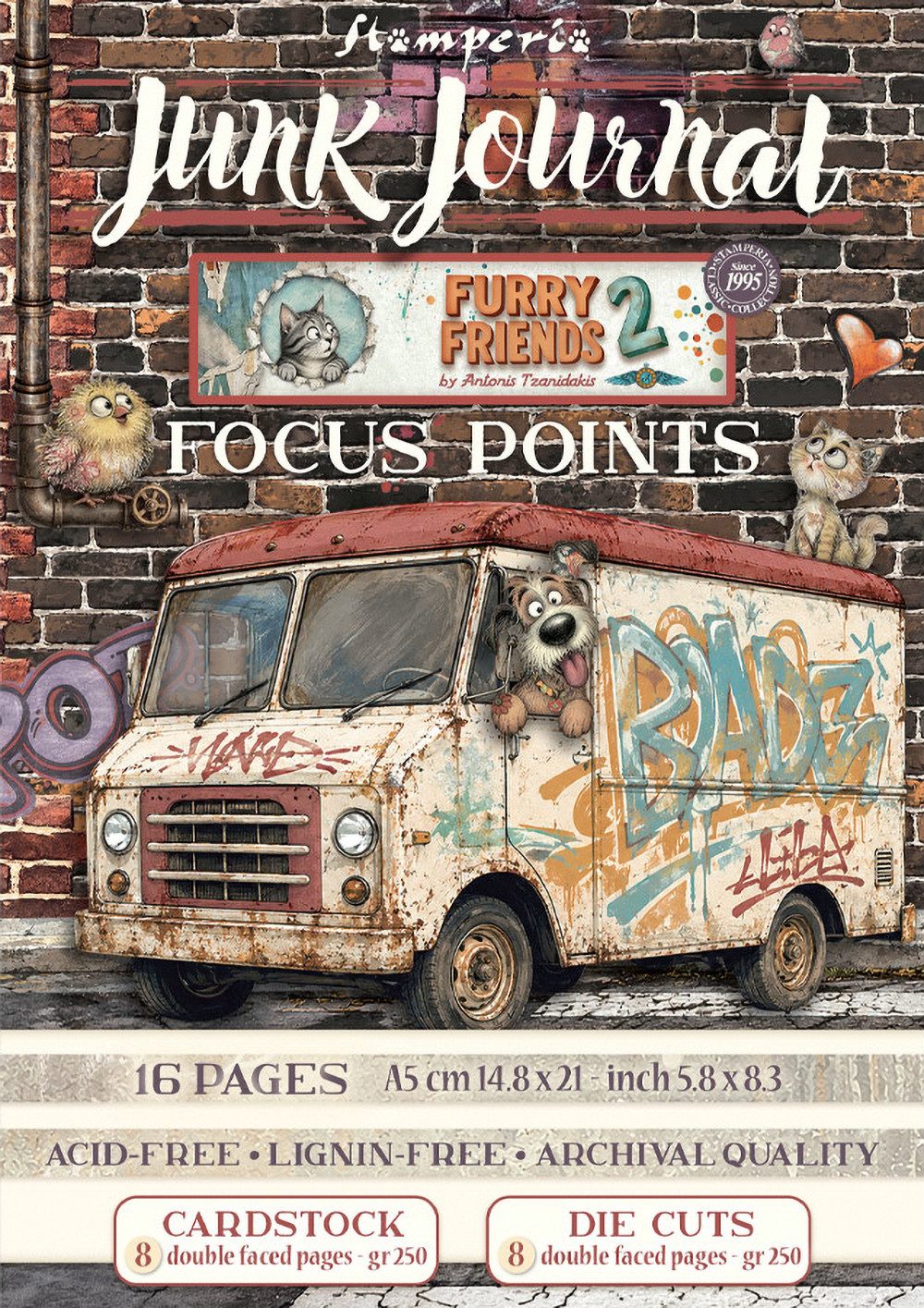 Stamperia Motivpapier Junk Journal Focus Points Furry Friends 2, A5