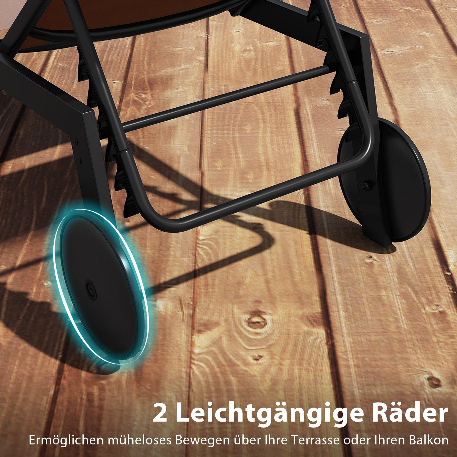 COSTWAY Gartenliege, 1 St., Liegestuhl mit Rollen, 6-stufig verstellbar