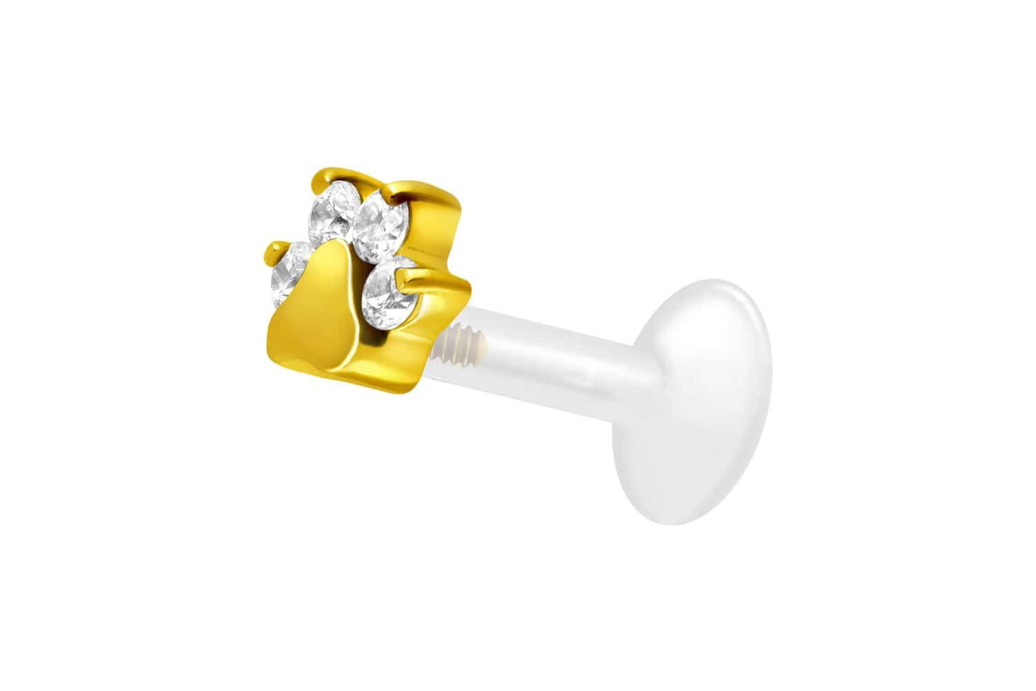 Piercing-Set PTFE Labret mit Innengewinde + Titan-Aufsatz KRISTALLPFOTE