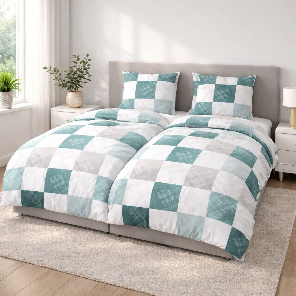 DOBNIG Bettwäsche Flanell, Flanell, 2 teilig, modern kariert, smaragd günstig online kaufen