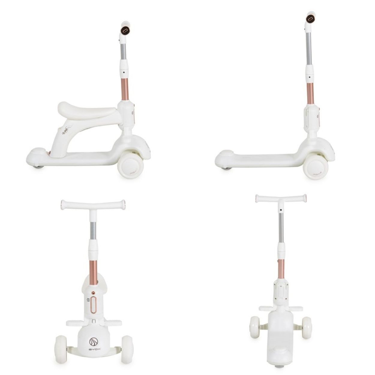 Byox Cityroller Kinderroller Velvet Royal 2in1, Laufrad Musik- und Lichteffekte Fußstütze
