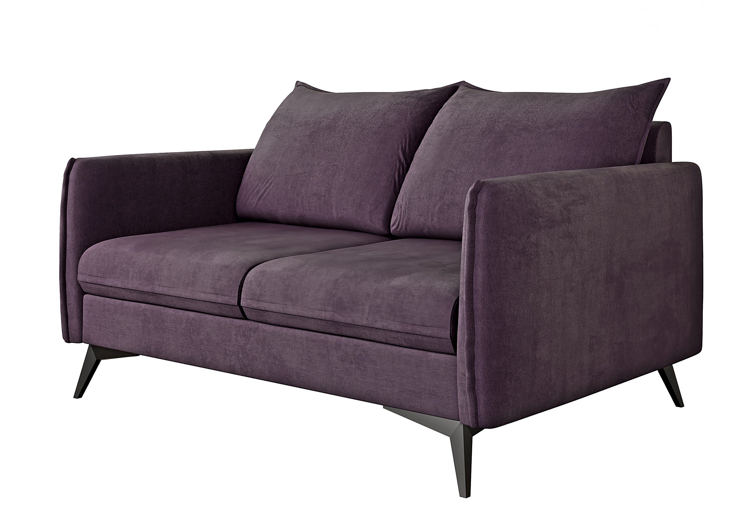 S-Style Möbel 2-Sitzer Modernes Sofa Schwarz Füßen, Lila mit mit Wellenfederung Azalea Metall