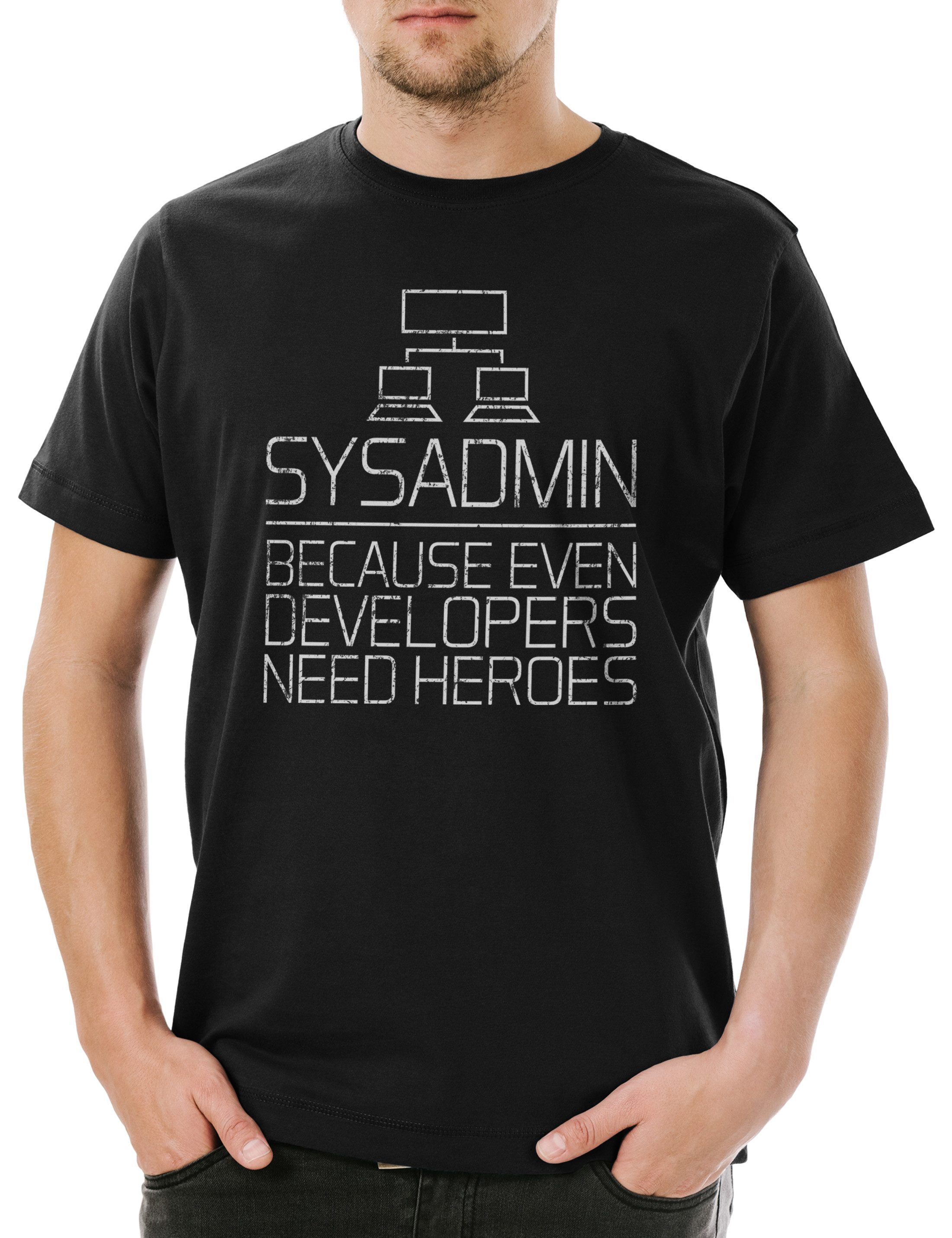 Print-Shirt Sysadmin Even Developers Need Heroes Herren T-Shirt Gamer Nerd Geek
