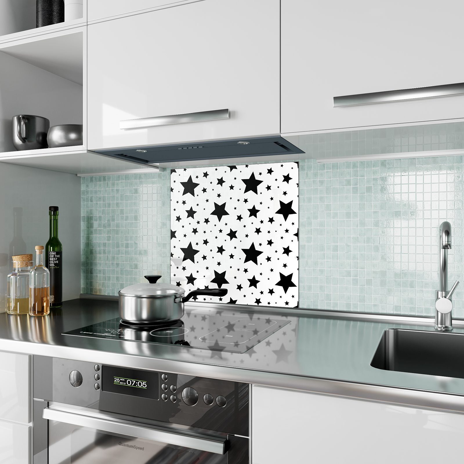 Küchenrückwand Sterne Glas Primedeco Küchenrückwand dunkel Spritzschutz Motiv mit