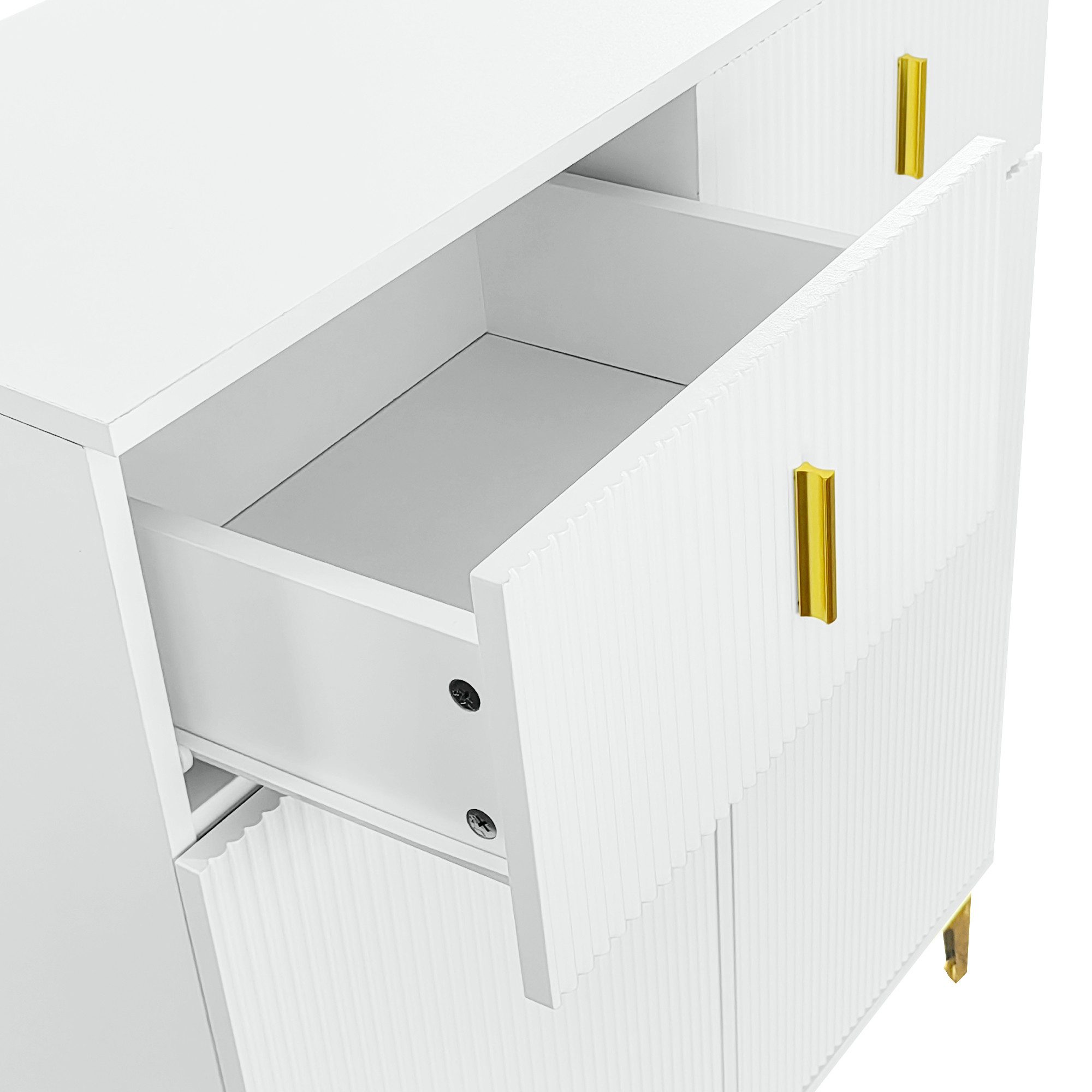 Merax Kommode mit Schubladen und Türen, Schubkastenkommode mit Metallbeine,Sideboard,Highboard