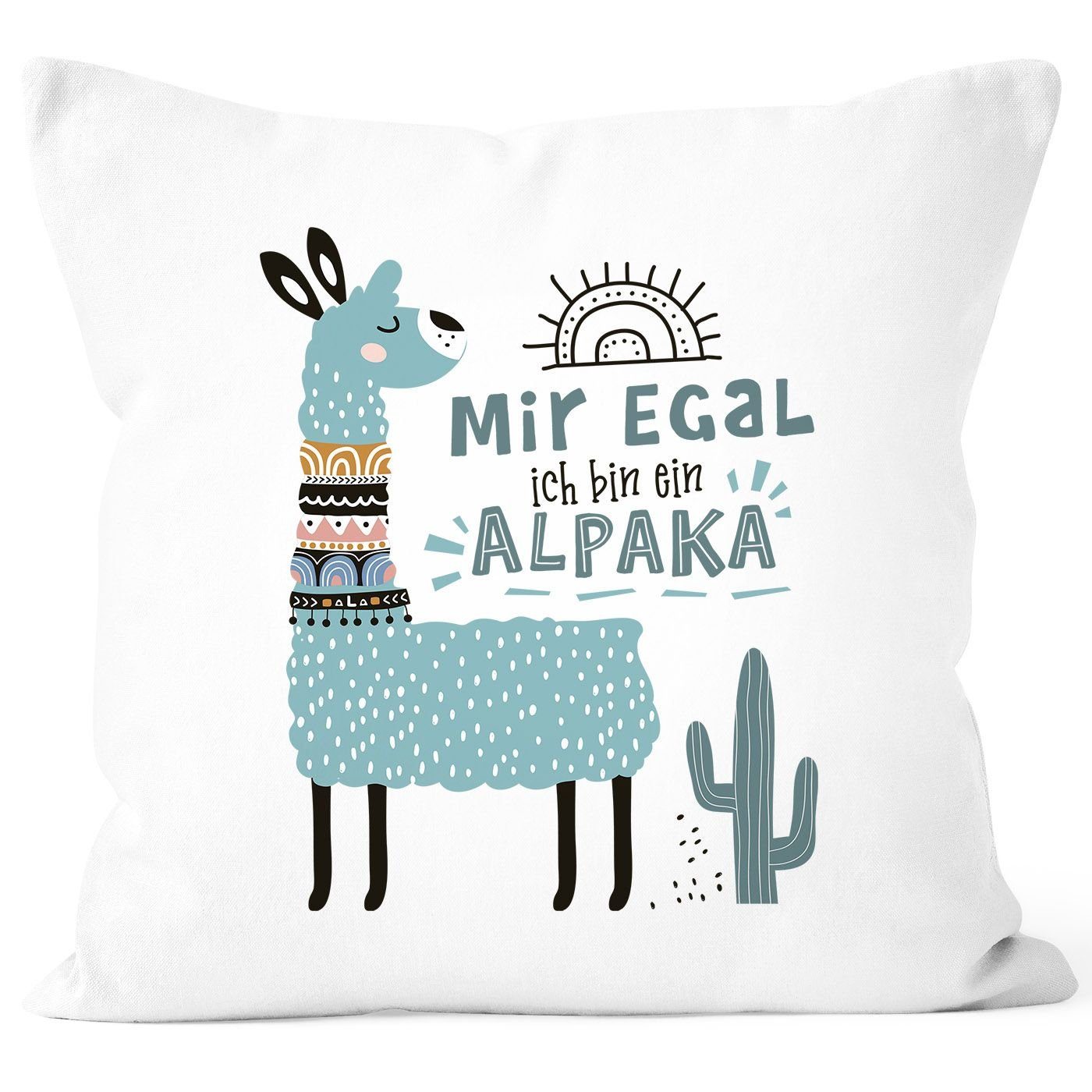 SpecialMe Dekokissen Kissen-Bezug Mir egal ich bin ein Alpaka - Alpaka-Motiv Lama Geschenk Alpaka-Liebhaber Dekokissen SpecialMe® Türkis weiß