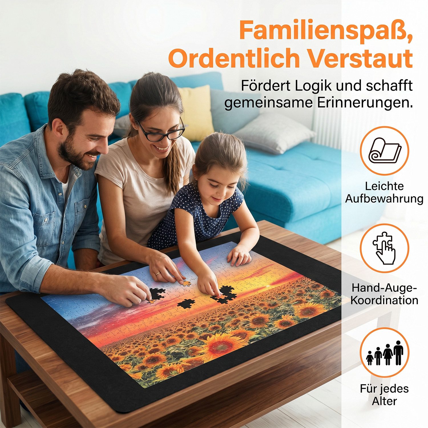 AKKEE Puzzleunterlage 1500/3000 Teile,Tragbare Puzzles Matte, Puzzlematte Rolle Aufblasbar, (1500-tlg), Filzmaterial