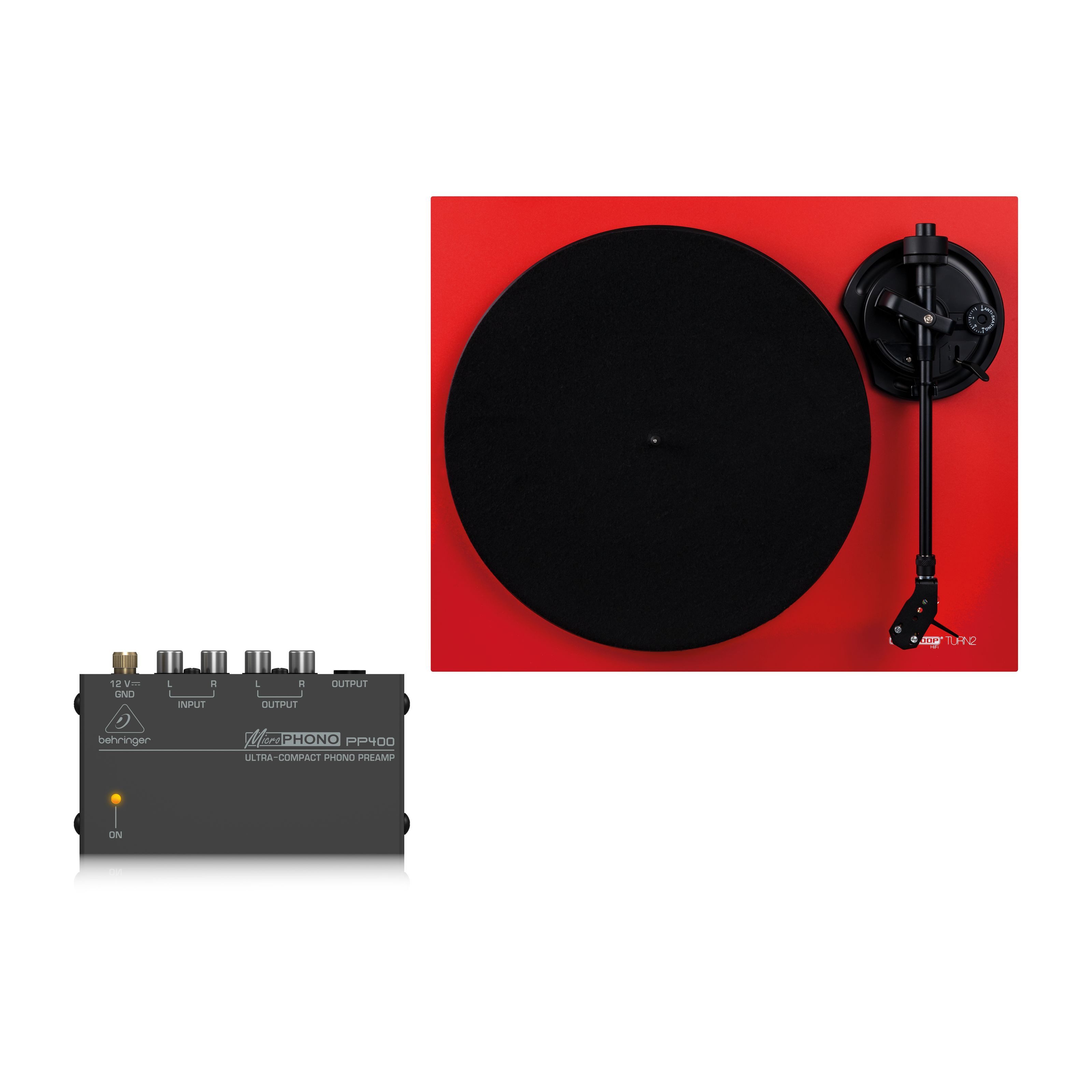 Reloop® Plattenspieler (Turn2 Red + PP400 - Hifi Plattenspieler-Set)