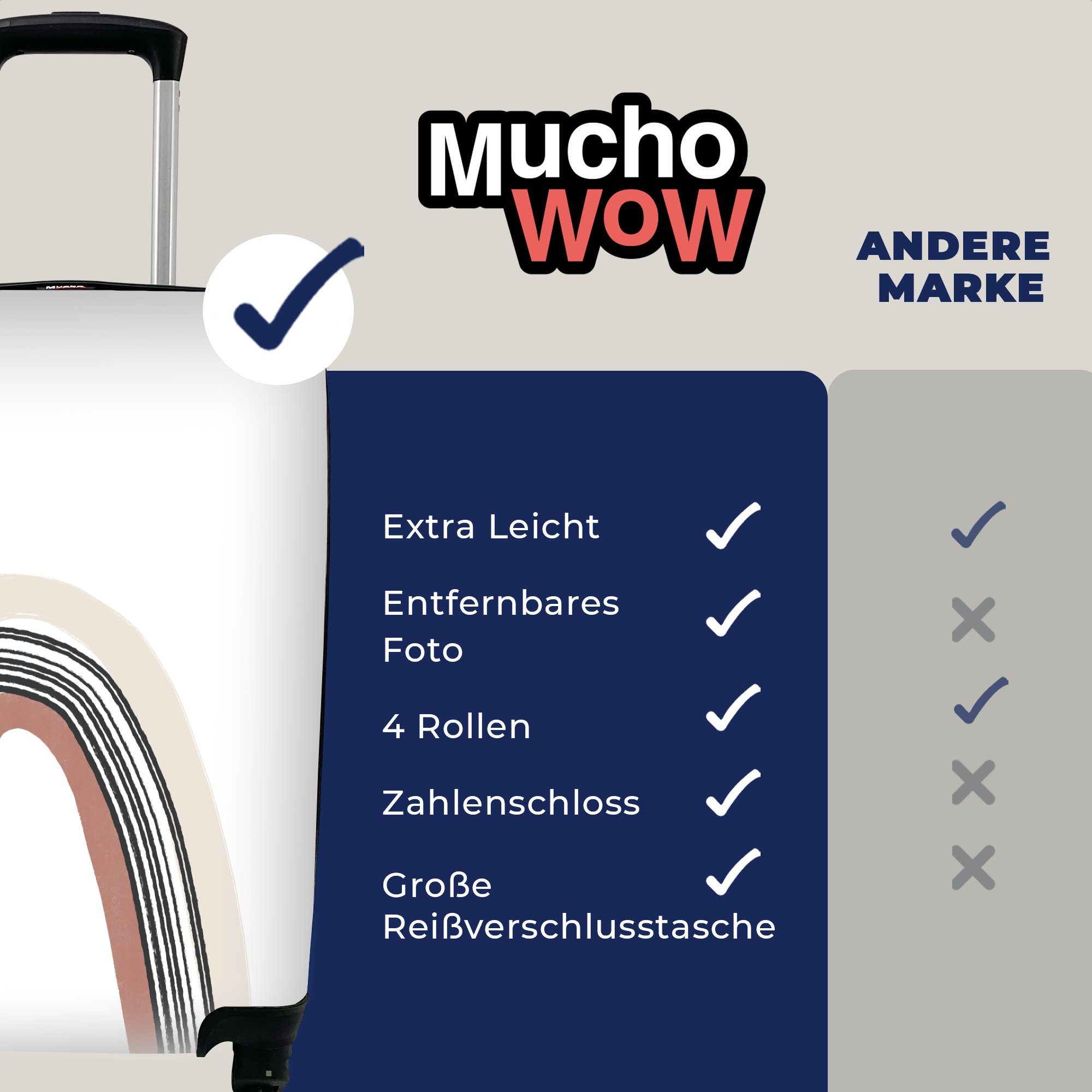 MuchoWow Handgepäckkoffer Regenbogen Reisekoffer Handgepäck für Ferien, - Rollen, mit Pastell 4 Design, Trolley, rollen, Reisetasche 