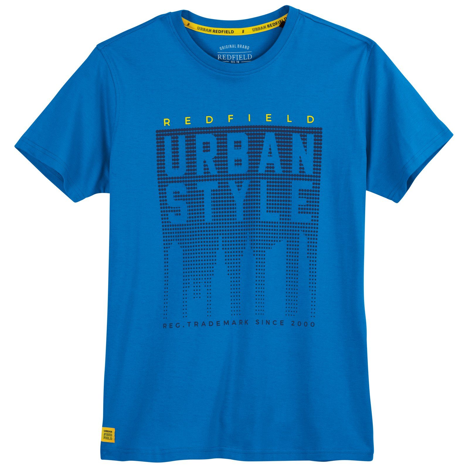 redfield Rundhalsshirt Große Größen Herren T-Shirt royalblau Print Urban Style Redfield