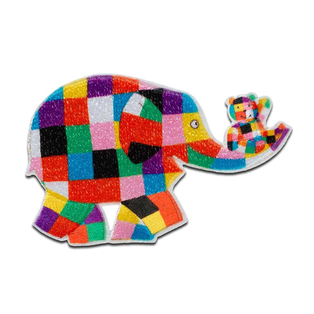Mono-Quick Aufnäher Bügelbild, Aufbügler, Applikationen, Patches, Flicken, zum aufbügeln, Polyester, Elmer mit Bär - Größe: 4,7 x 7,3 cm