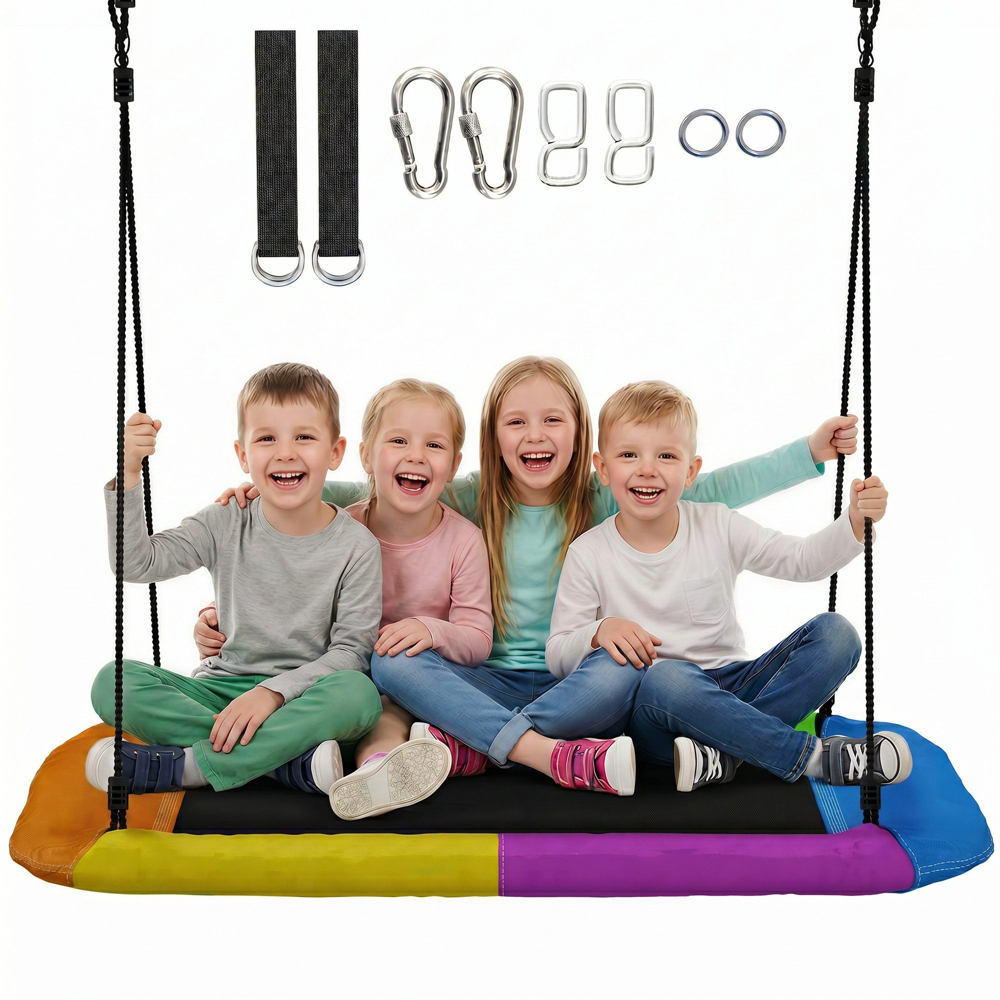 AIYAPLAY Nestschaukel Hängeschaukel Höhenverstellbar Tellerschaukel verstellbare Seile, (Gartenschaukel, 1-tlg., Höhenverstellbar Hängeschaukel), für 3-8 Jahre Kinder bis zu 300kg, für Outdoor & Indoor, Mehrfarbig