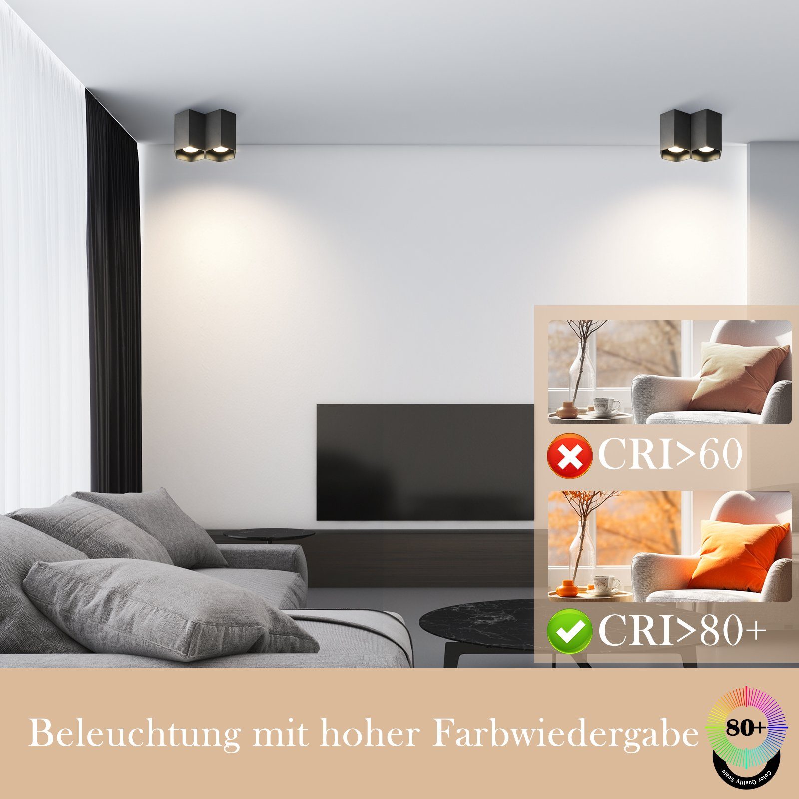 ZMH Aufbaustrahler LED Modern Design GU10 Deckenspots Schwarz Deckenleuchte Küche ohne Deckenstrahler für Wohnzimmer, LED Flammig, Leuchtmittel, Aufbauspot 2 - Spotleuchte