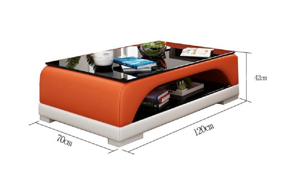 Sofa Wohnzimmertische Leder Tische Couch Tisch Couchtisch Glas JVmoebel Design Glastisch Orange/Weiß
