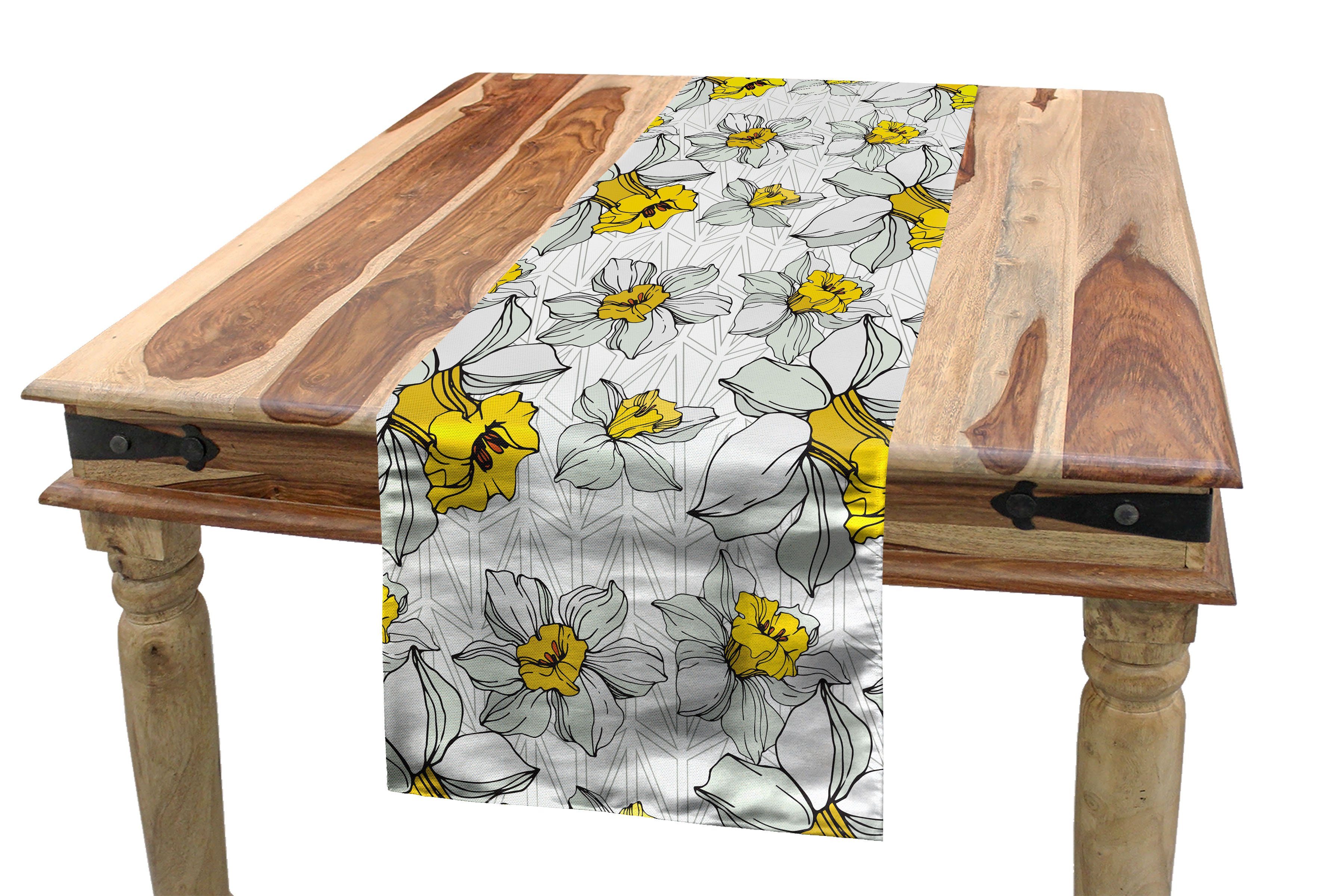 Abakuhaus Tischläufer Esszimmer Küche Rechteckiger Dekorativer Tischläufer, Floral Gelb Blooming Narcissus
