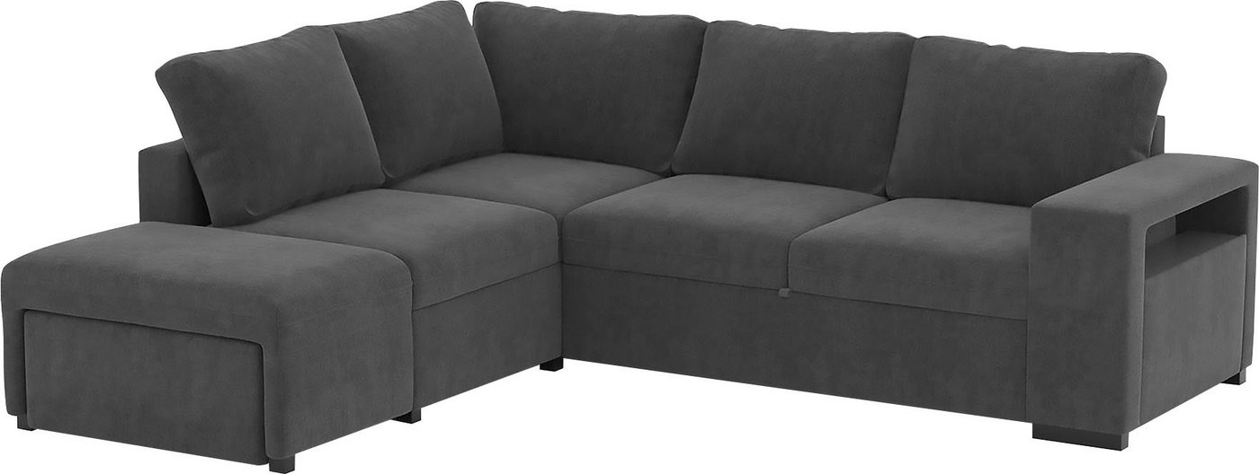 Places of Style Big-Sofa »Jozzis«, 1 Teile, mit manuell verstellbaren Funktionen, integrierte Bettfunktion, inklusive eines Regal und einem Stauraumfach zum aufklappen-HomeTrends