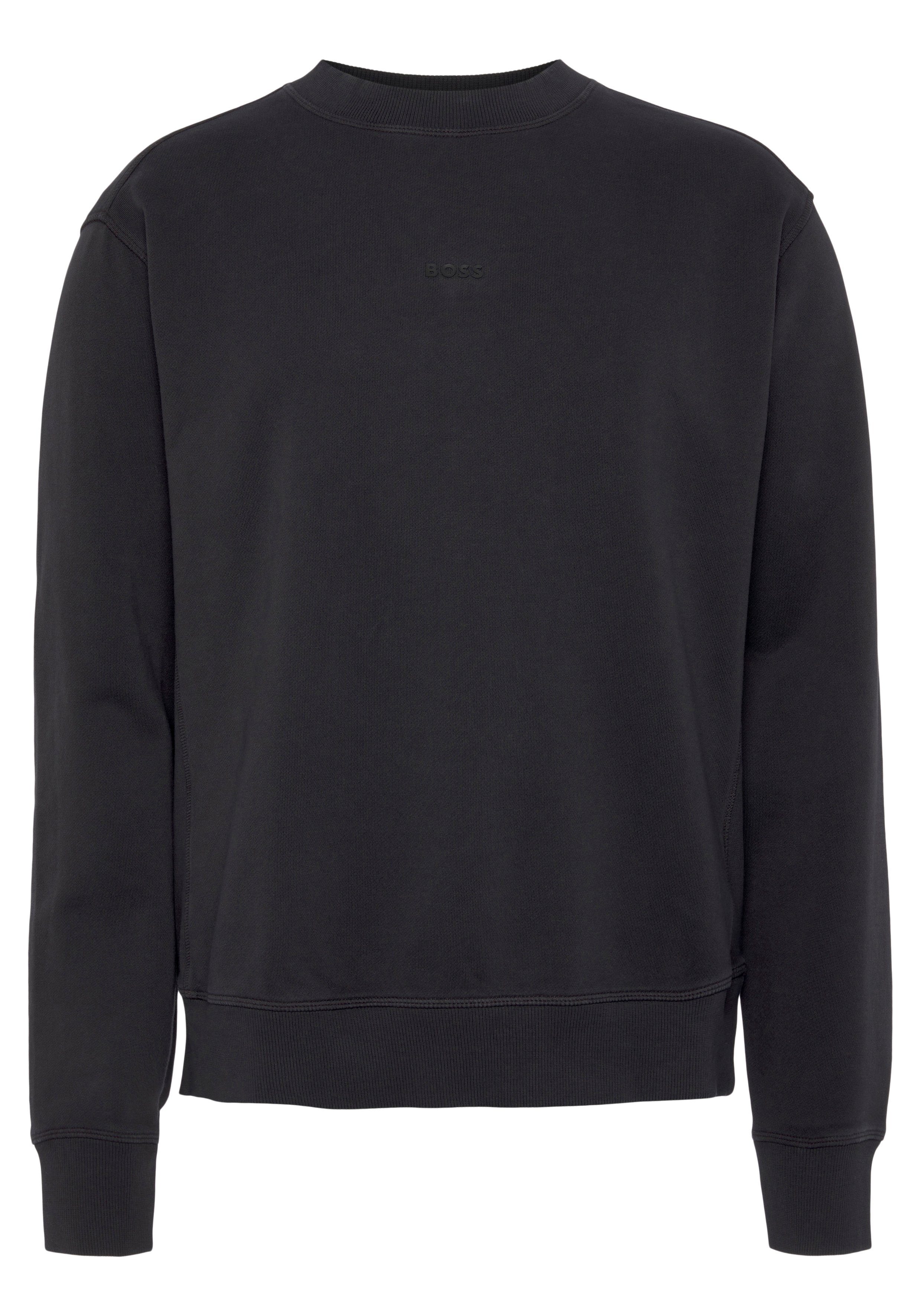 BOSS ORANGE Sweater Wefade Black mit (1-tlg) seitlichen Rippeinsätzen
