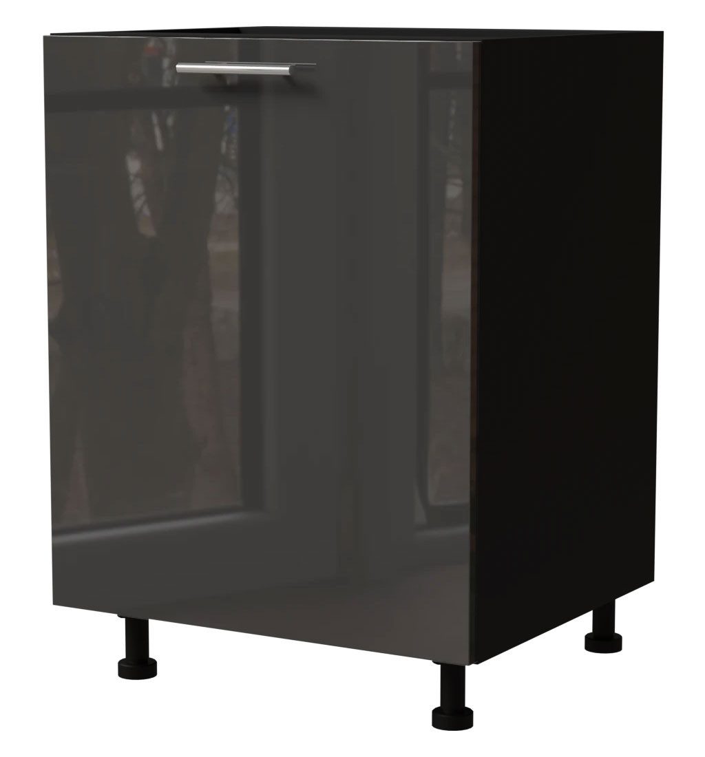 Feldmann-Wohnen Unterschrank Essen (D1D/60, 1-türig, 1 Einlegeboden, 1-St., moderne Optik, lackierte Fronten) 60x50x82cm schwarz - graphit Hochglanz (ES-D1D/60)