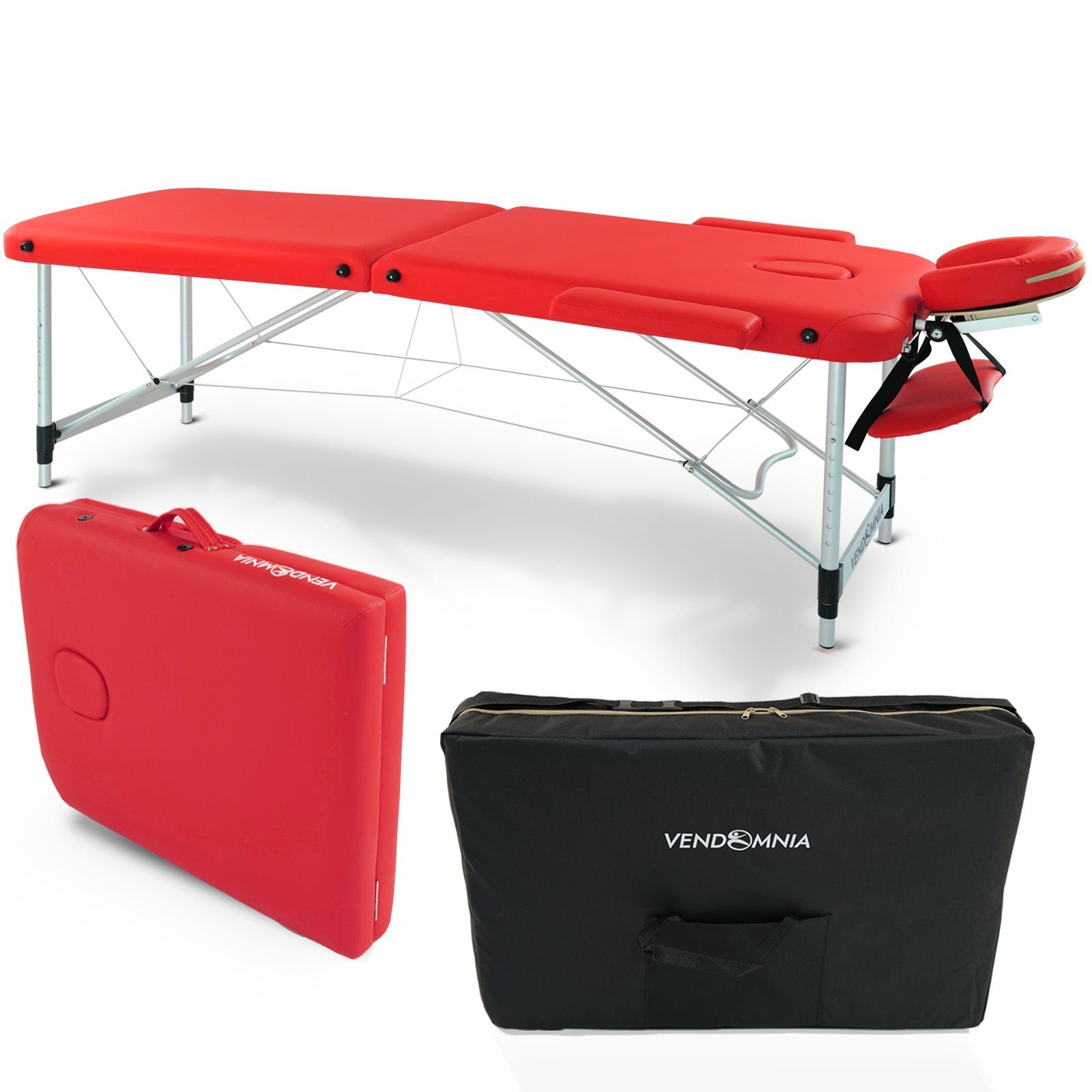 VENDOMNIA Massageliege Mobile Massageliege - Aluminium mit 2 Zonen (Klappbar Massagetisch Massagebett Massagebank Behandlungsliege, Farbwahl), inkl. hochwertiger Kopfstütze Tasche Armlehnen