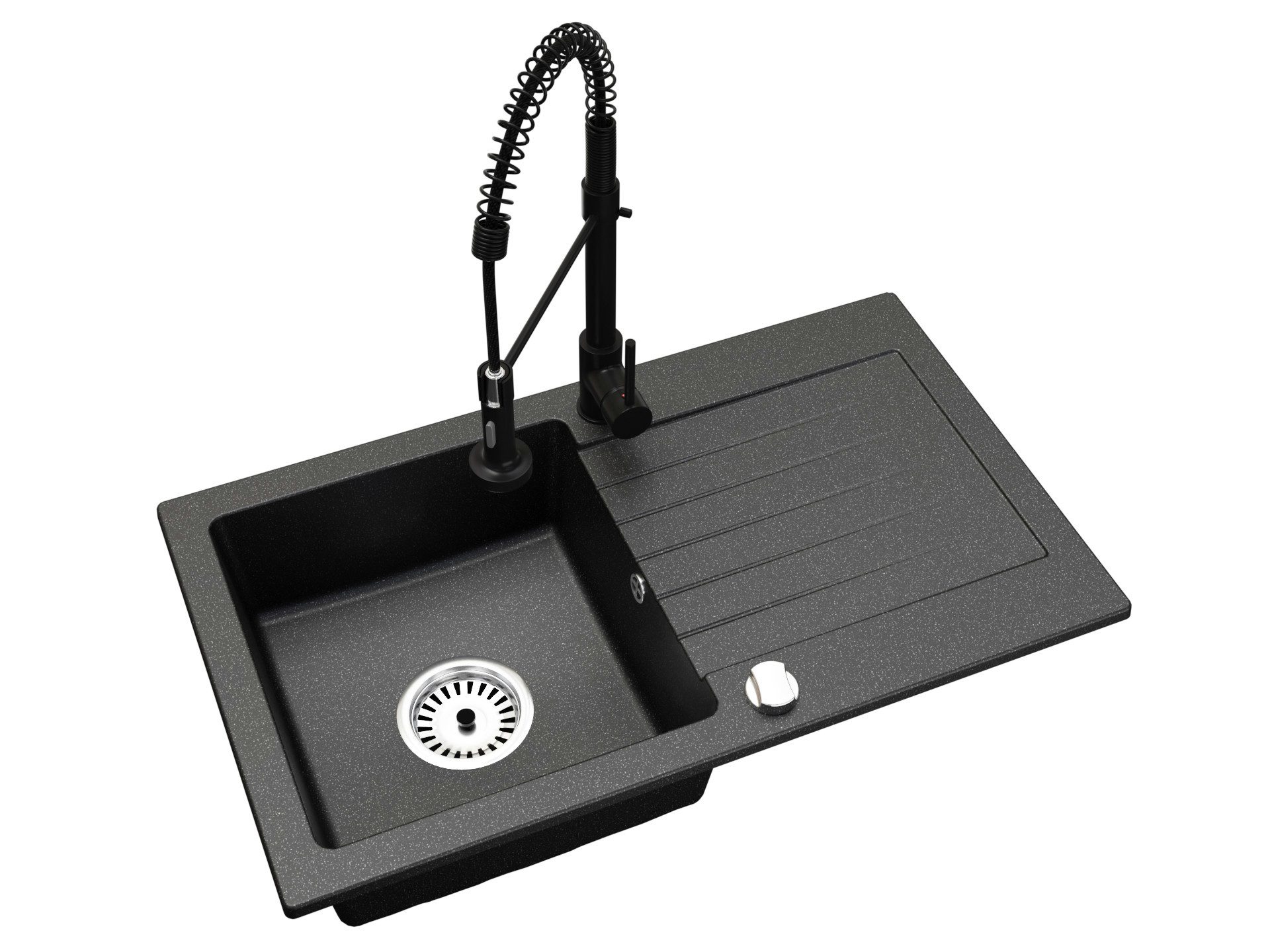 Faizee Möbel Granitspüle Granitspüle 76x44 + Armatur Spirale Küchenspüle Spülbecken, Eckig, 76/16 cm