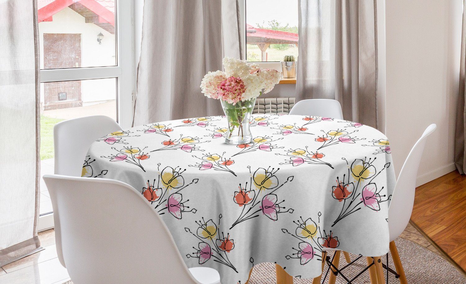 Tischdecke Abakuhaus Dekoration, Tischdecke für Blumen Splash-Muster Color Blumen Küche Kreis Esszimmer Abdeckung