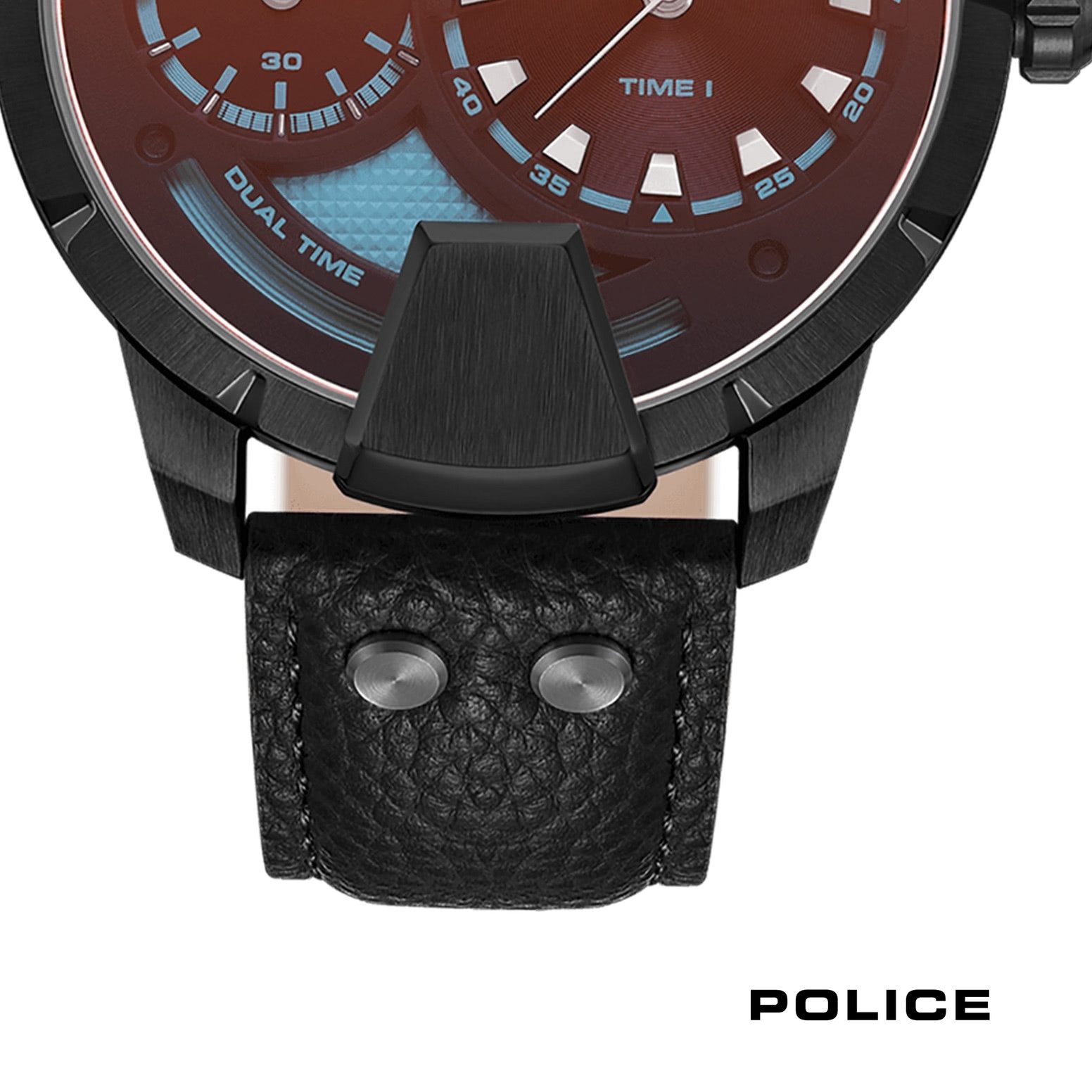 Police Quarzuhr Police Herrenuhr Leder schwarz, (Analoguhr), Herrenuhr rund, extra groß (ca. 48x56mm) Lederarmband