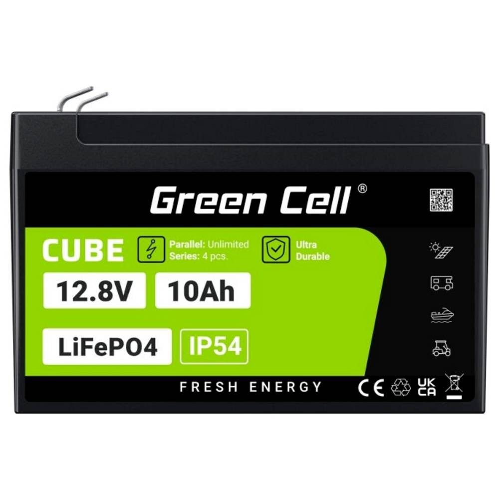 Green Cell Akku 10Ah 12.8V 128Wh Lithium-Eisen-Phosphat Batterie GC-LFPGC12V10AH Akku, Flachstecker