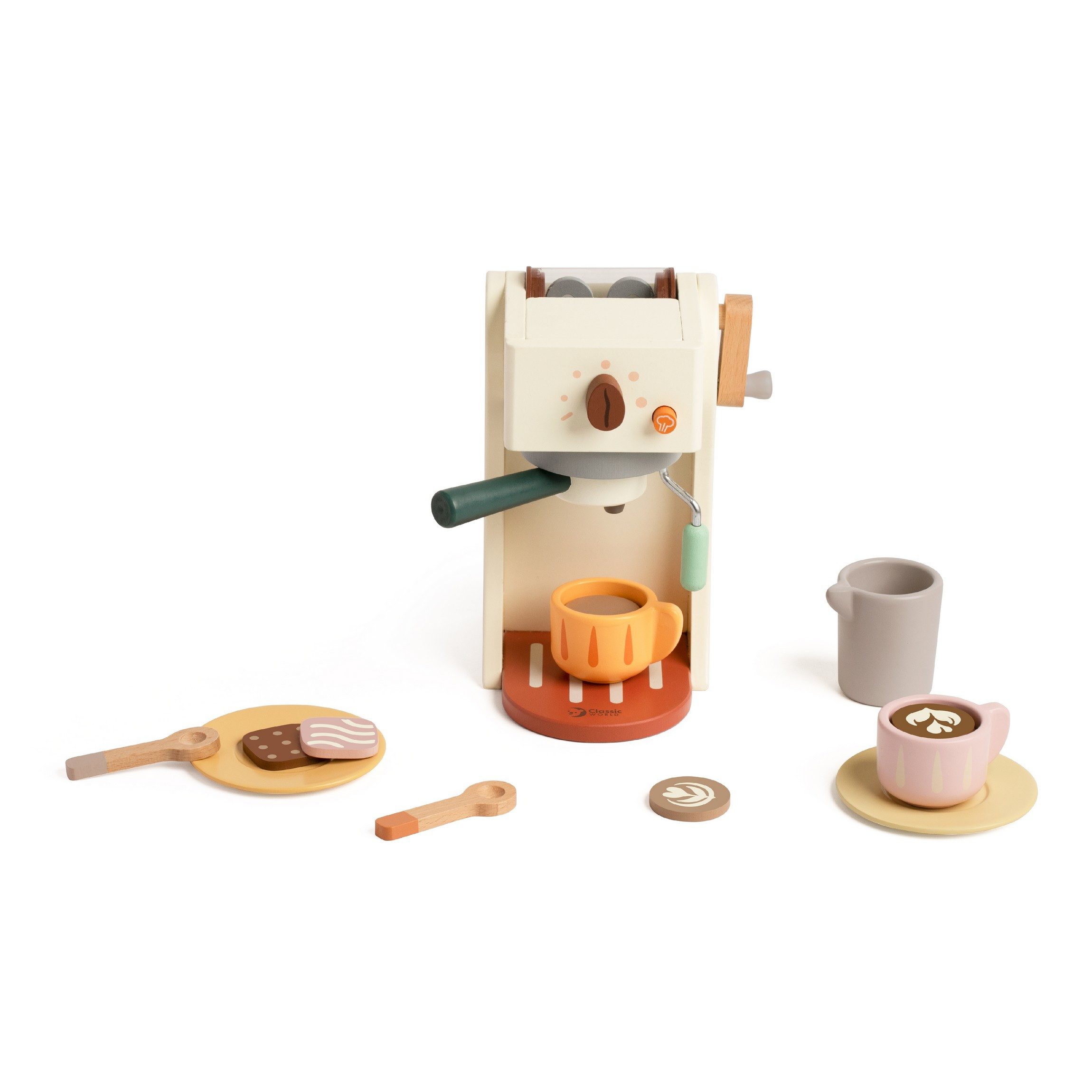 Classic World Kinder-Kaffeemaschine Classic World - Espressomaschine - 13,4x14,7x19,2 cm - 3Y+, (14-tlg., aus Holz mit viel Zubehör), aus Holz mit viel Zubehör
