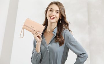 WISHDOR Geldbörse Damen Handytasche Portemonnaie Portmonee Geldbeutel Weich Leder Lang (Frauen Handtasche Ledergeldbörse Brieftasche mit 12 Kartenfächer, Slim Wallet, Kreditkartenetui, Kartenetui, Kartenhalter), NFC RFID-Schutz mit Münzfach Groß 19,5 x 10,5 x 3,5cm