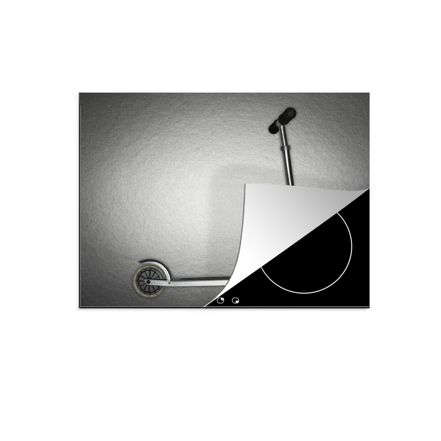 MuchoWow Herdblende-/Abdeckplatte Mobile cm, silbernen (1 Hintergrund, Gefallenen Schritt auf 70x52 einem Ceranfeldabdeckung Vinyl, nutzbar, tlg), Arbeitsfläche