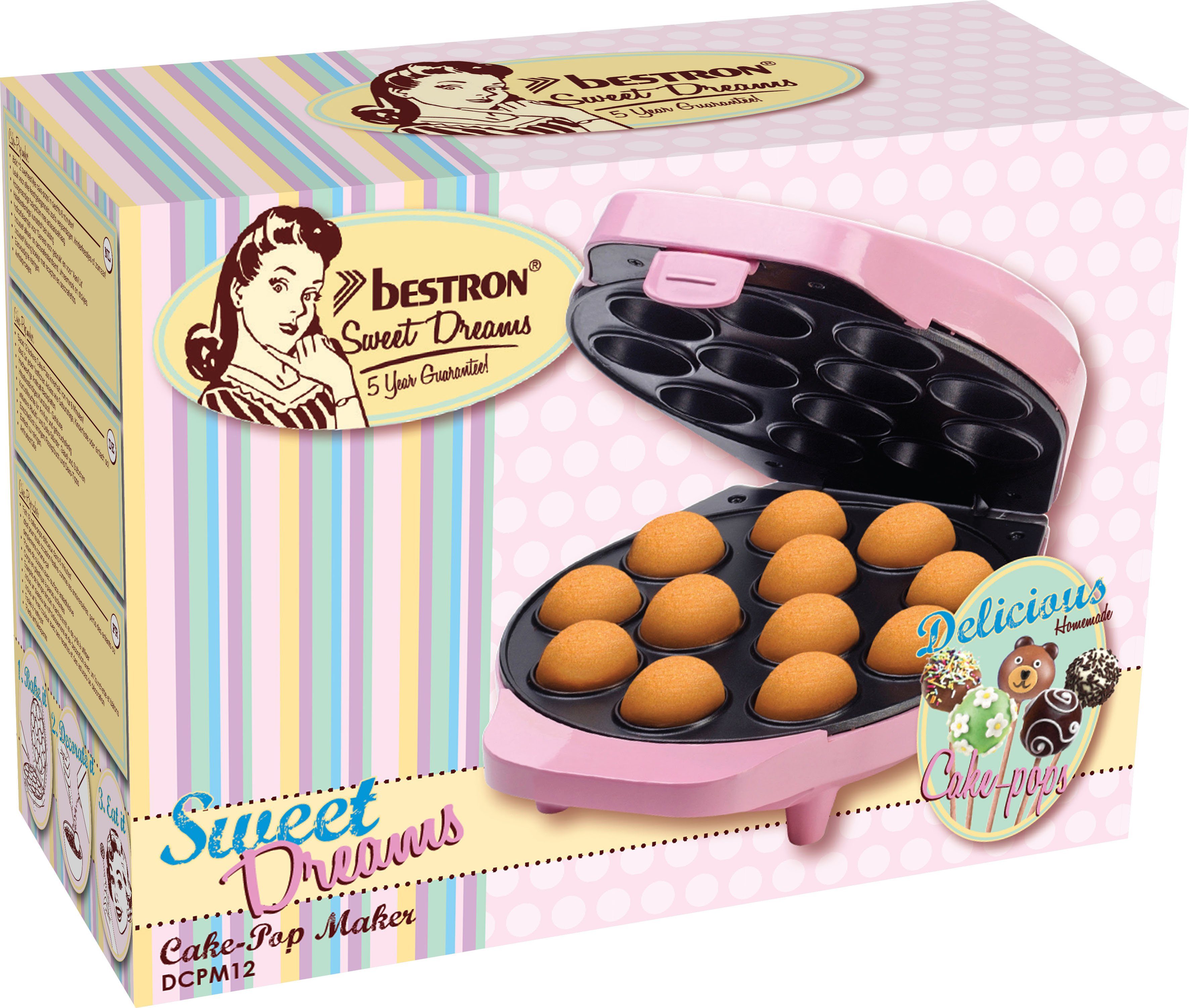 bestron Cakepop-Maker DCPM12 W, Sweet Design, im Rosa 700 Retro Dreams, Antihaftbeschichtung