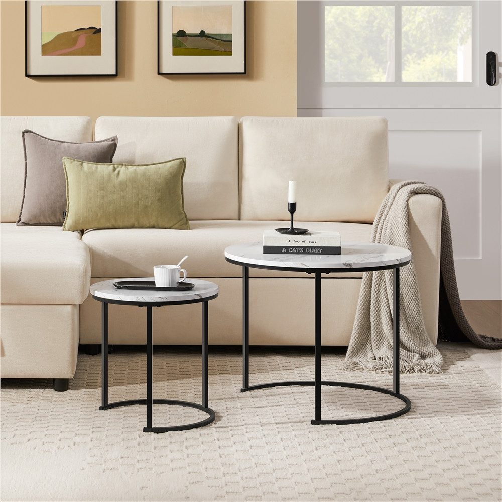 Yaheetech Couchtisch, 2er Set Beistelltisch Sofatisch mit Runder Tischplatt günstig online kaufen