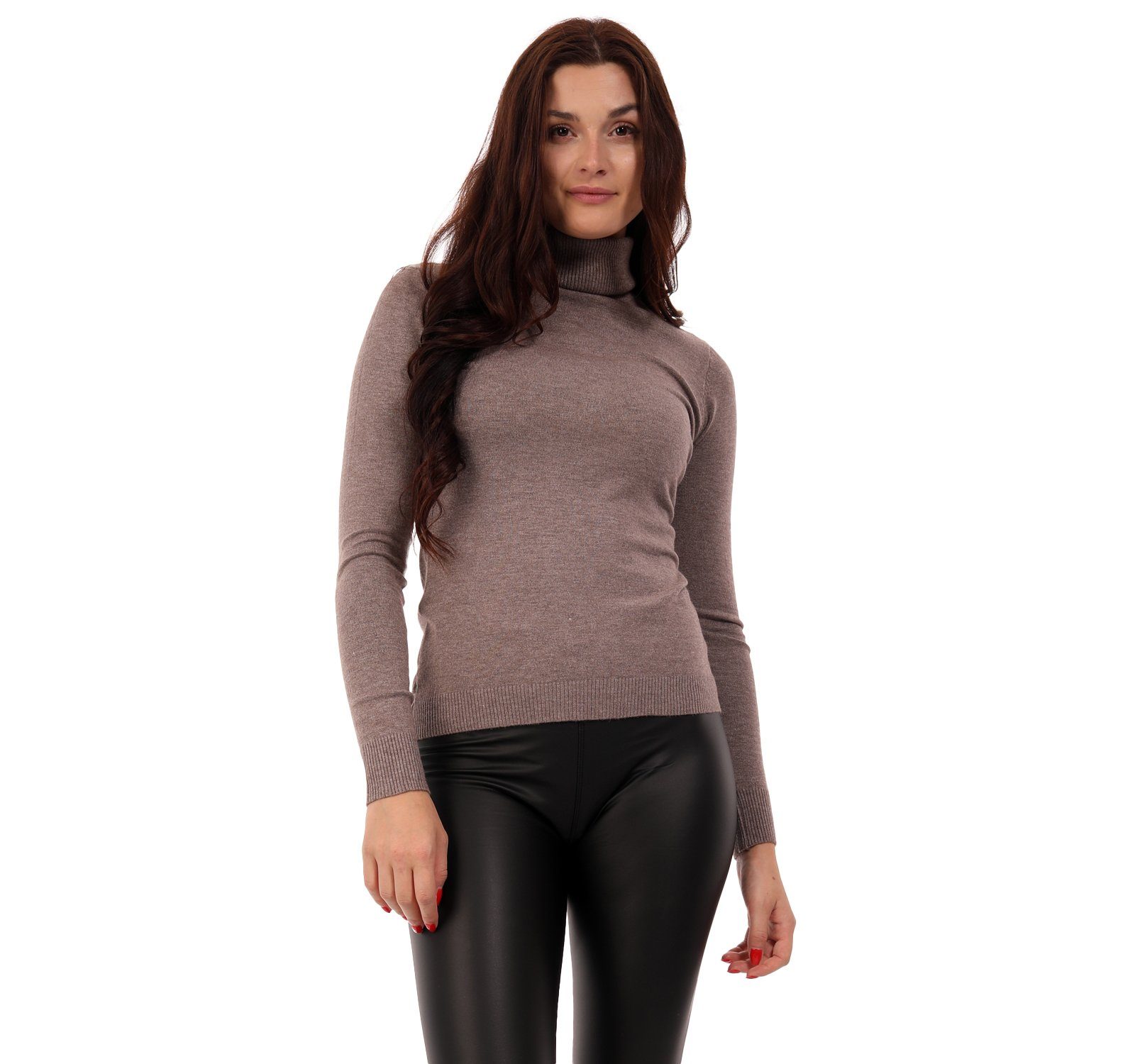 Freizeit Fashion Rollkragenpullover & Elegant Rollkragen (1-tlg) YC Style Rolli Casual casual Pullover latte Basic