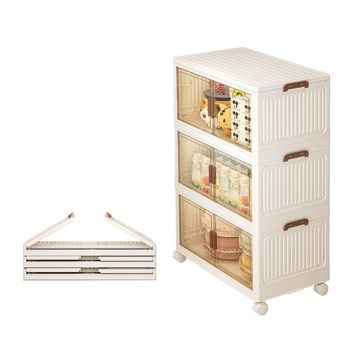 PFCTART Aufbewahrungsbox Faltbare Aufbewahrungsboxen mit Deckel & Rollen, Große Kunststoff (Set, 1 St., Aufbewahrungsboxen für Küche, Haushalt, Camping & Wohnmobil), Stapelbar, mobil & platzsparend, Vordere transparente Scheibe
