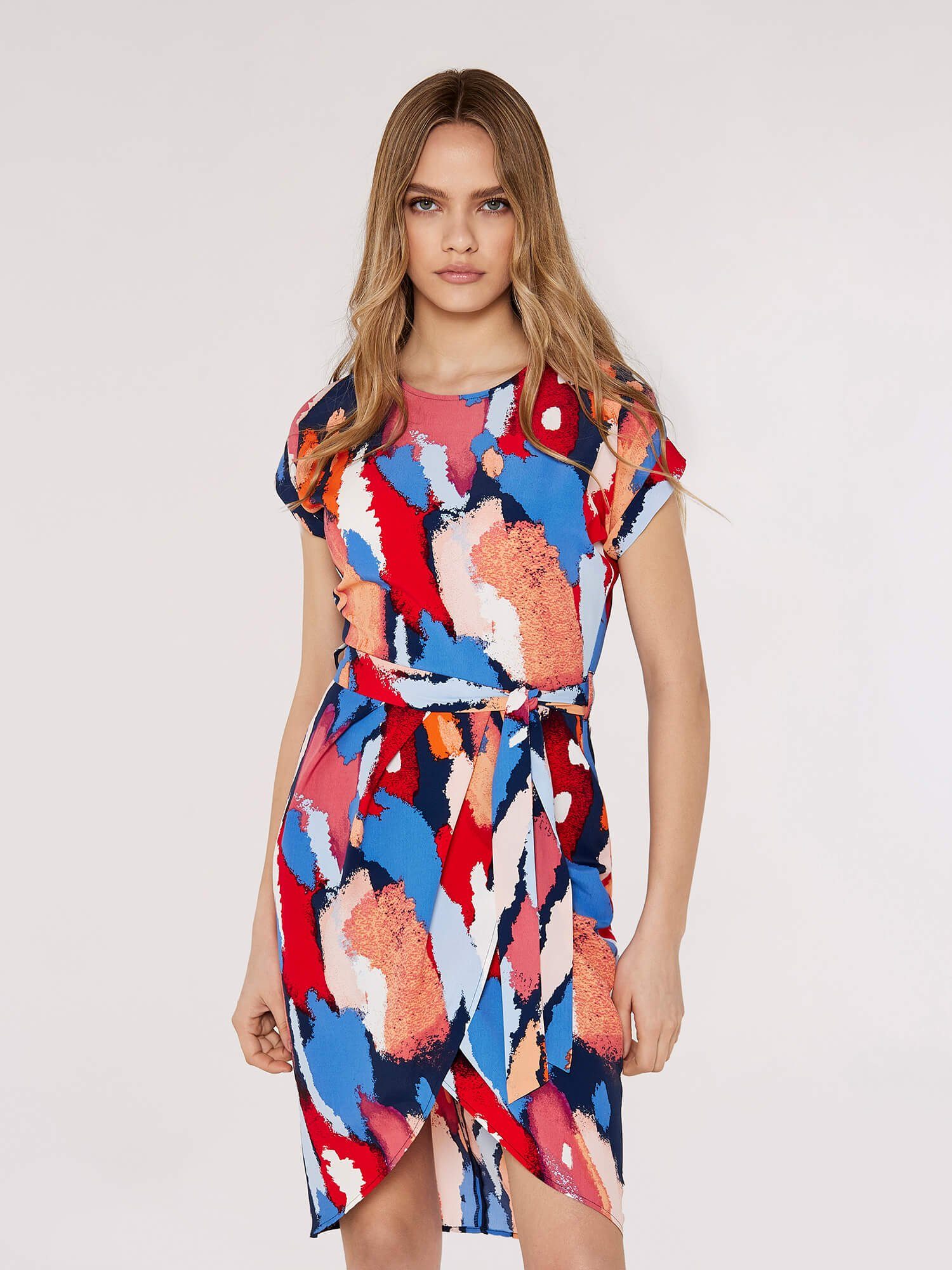 Minikleid Pinselstrichmuster Wickelkleid