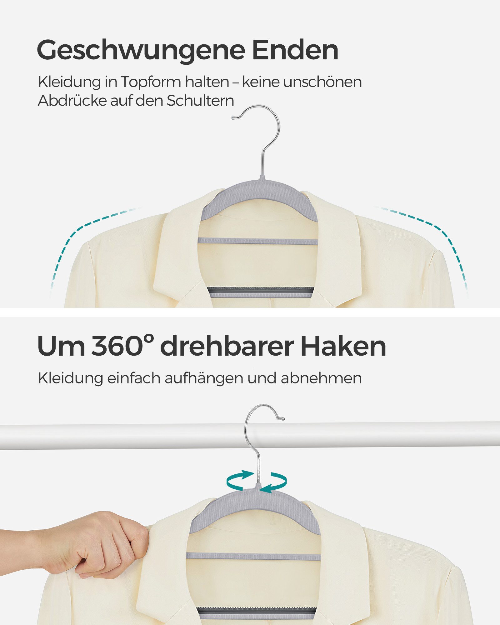SONGMICS Kleiderbügel aus Kunststoff, rutschfest, (50-tlg), 20er/30er/50er Set, mit 360° drehbarem Haken – Bild 4 von 5